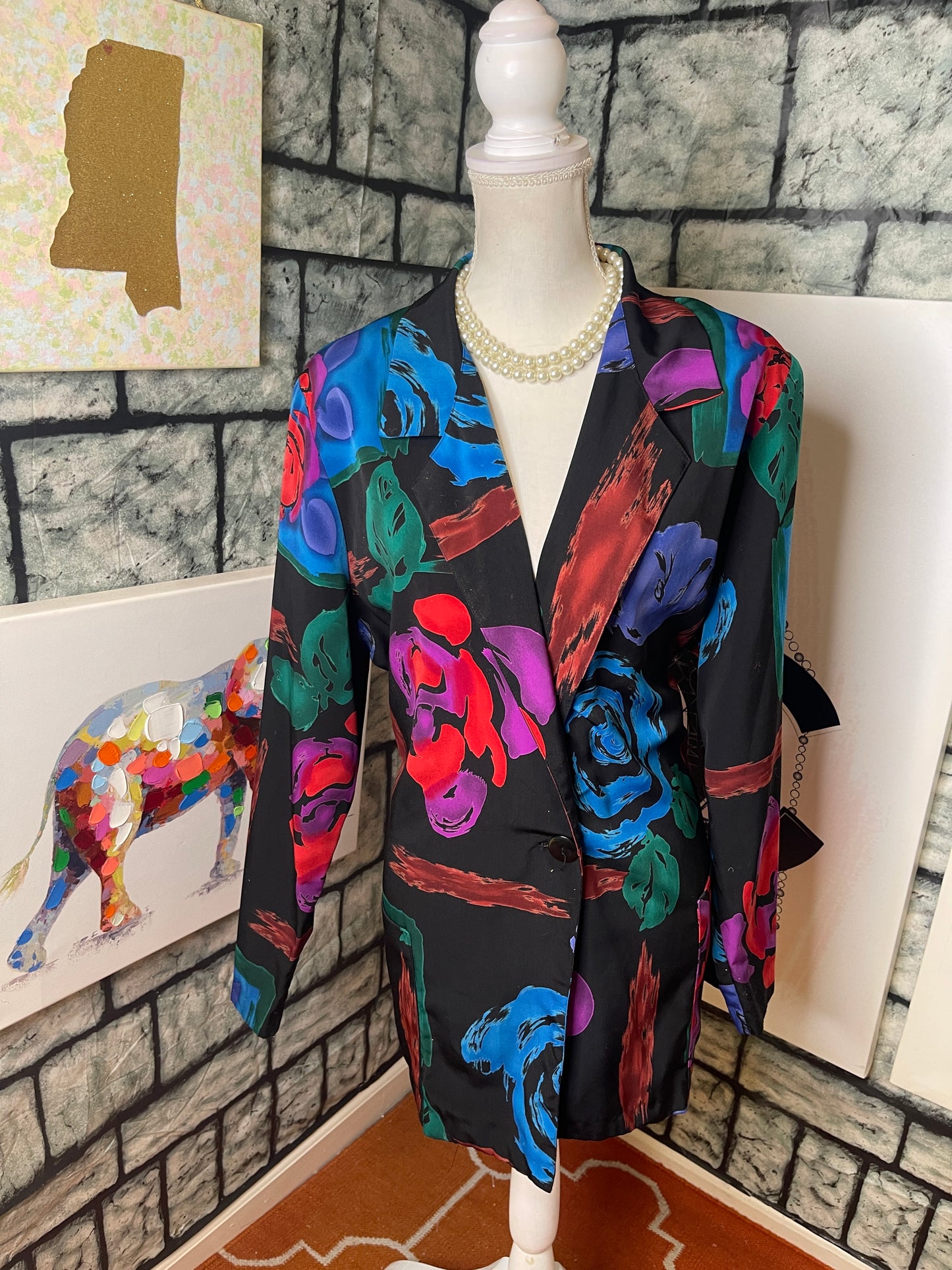 Richard kristall black colorful blazer blouse women sz 18