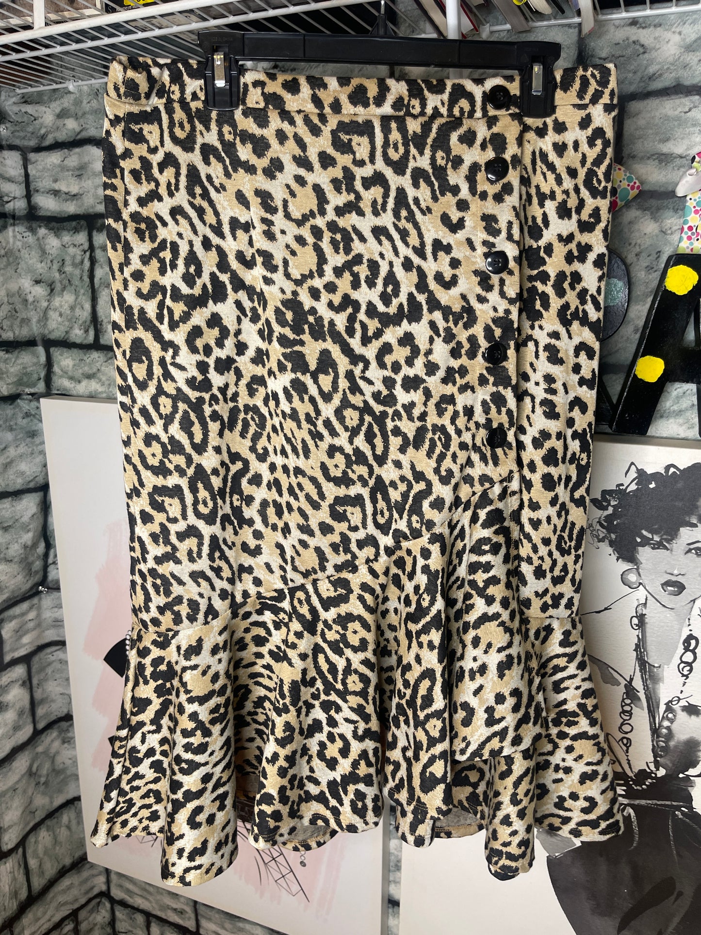 Est 1946 Brown Animal Print Ruffle Skirt Women sz Large