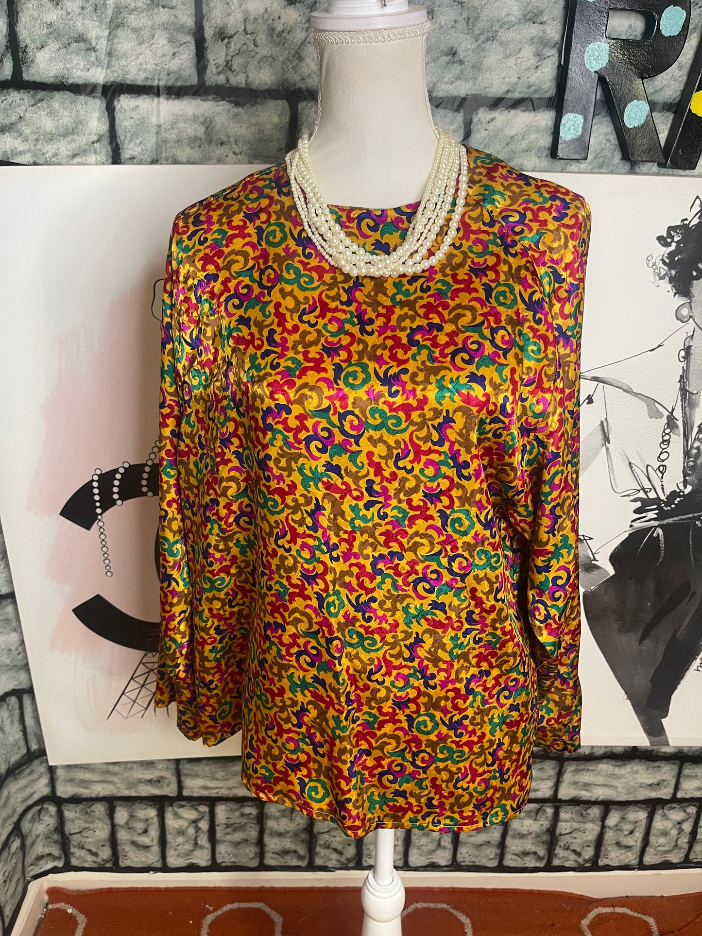 42 Madison yellow colorful blouse women sz 10