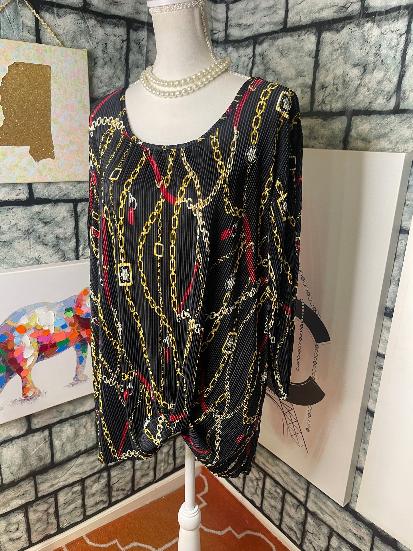 Est 1946 Black Red Chain Blouse Women sz 26/28