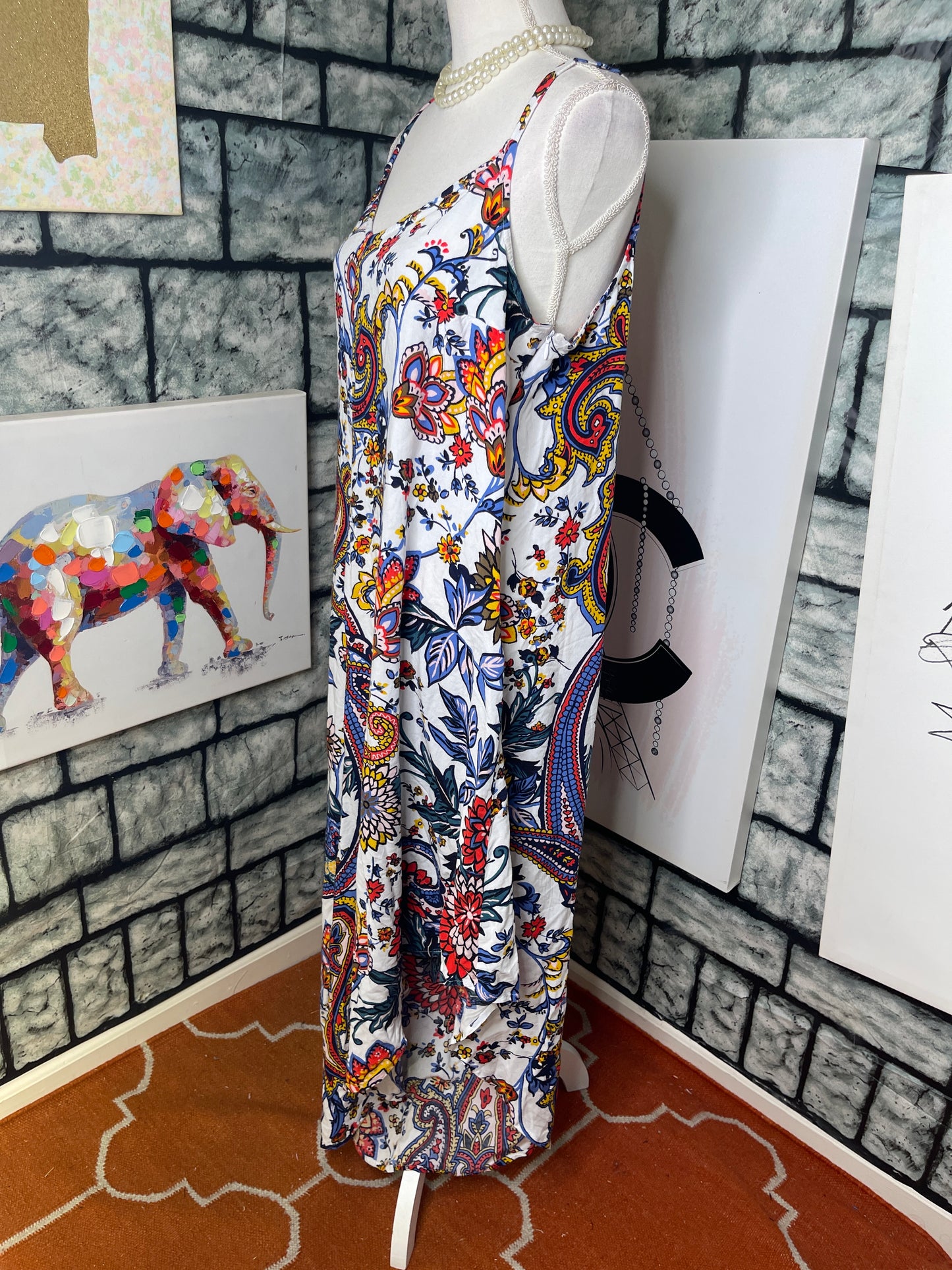 MSK white floral jumpsuit women sz Large
