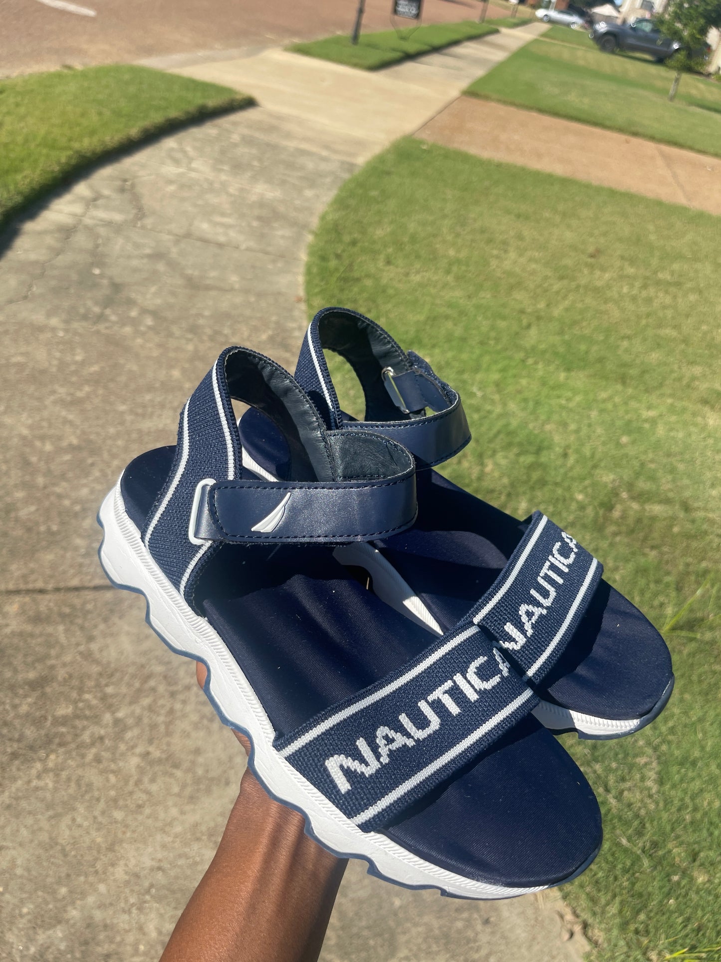 Nautica Blue White Sandals Women sz 10