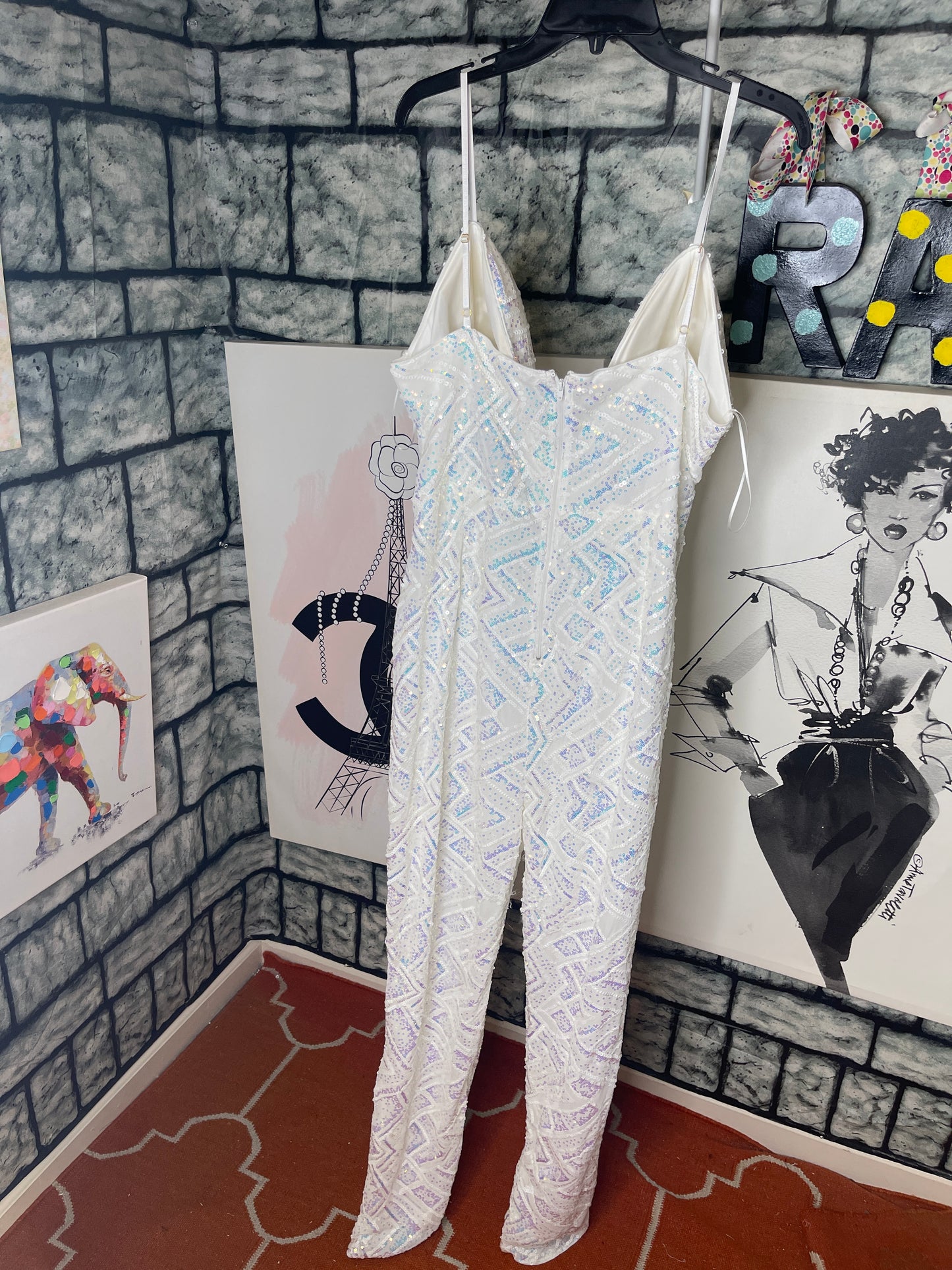 NEW Fashion Nova jumpsuit white sequin women sz 3XL