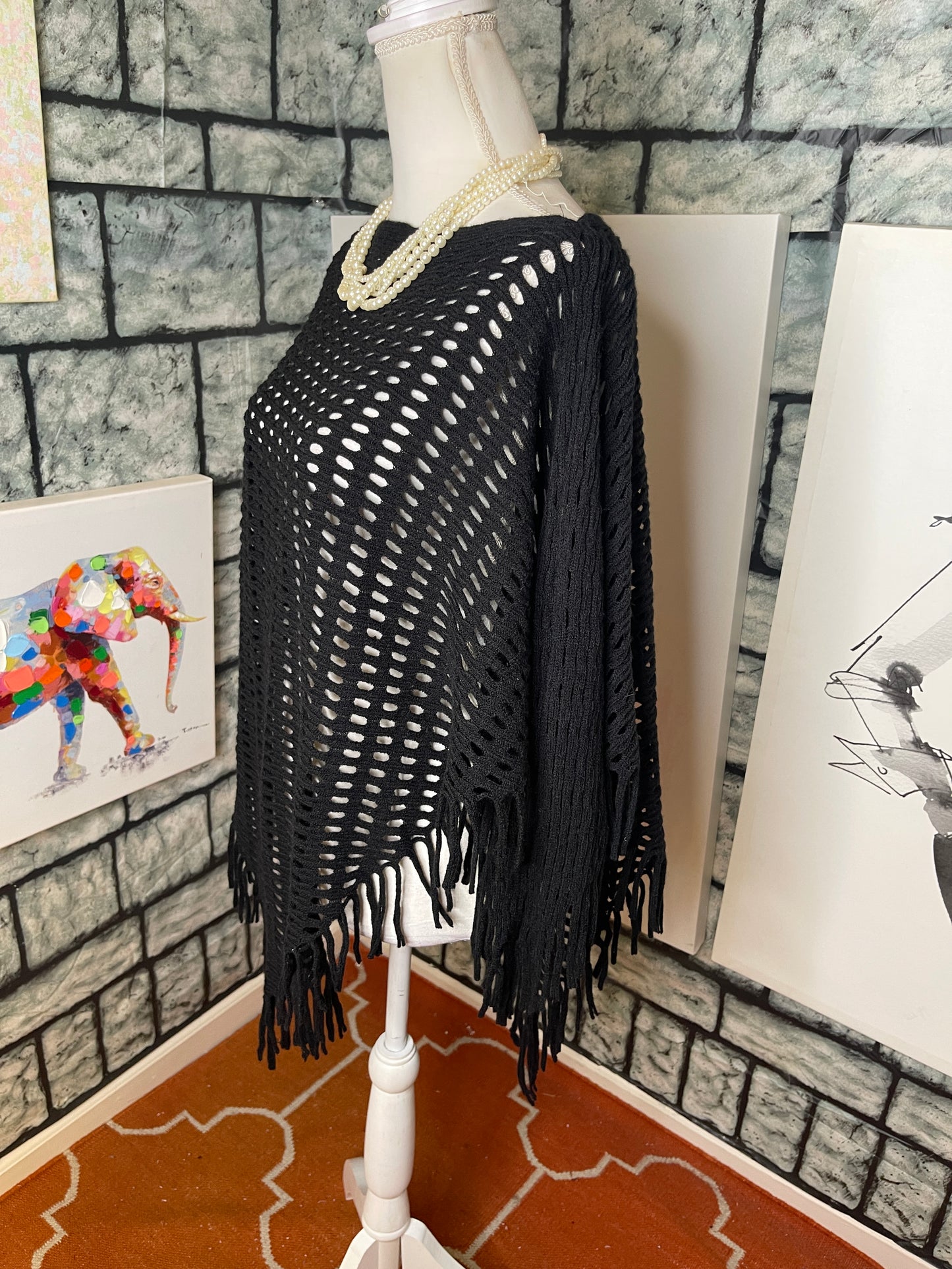 Black Fringe Cover Up Women sz One Size (say it fits up to Large)
