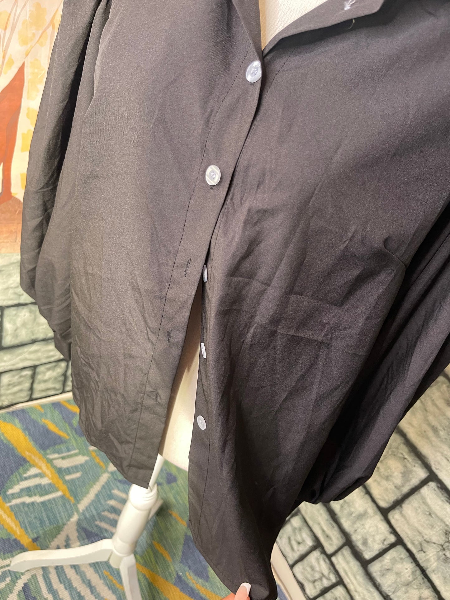 Metamorphosis Girl Black Button Blouse Women sz Medium
