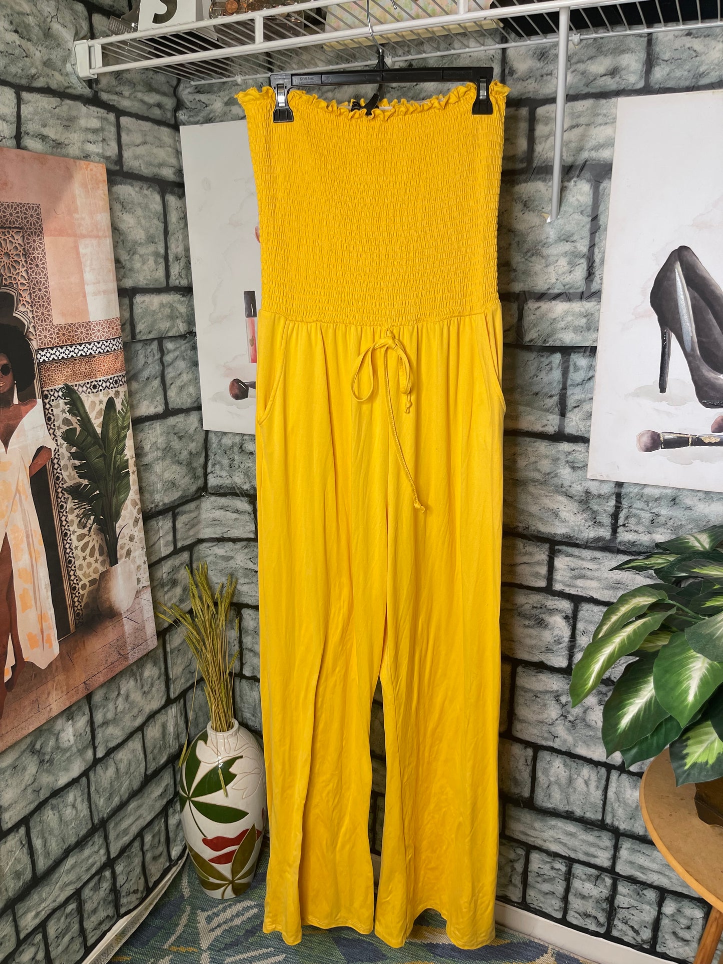 Love University Yellow Jumpsuit Women sz 2XL