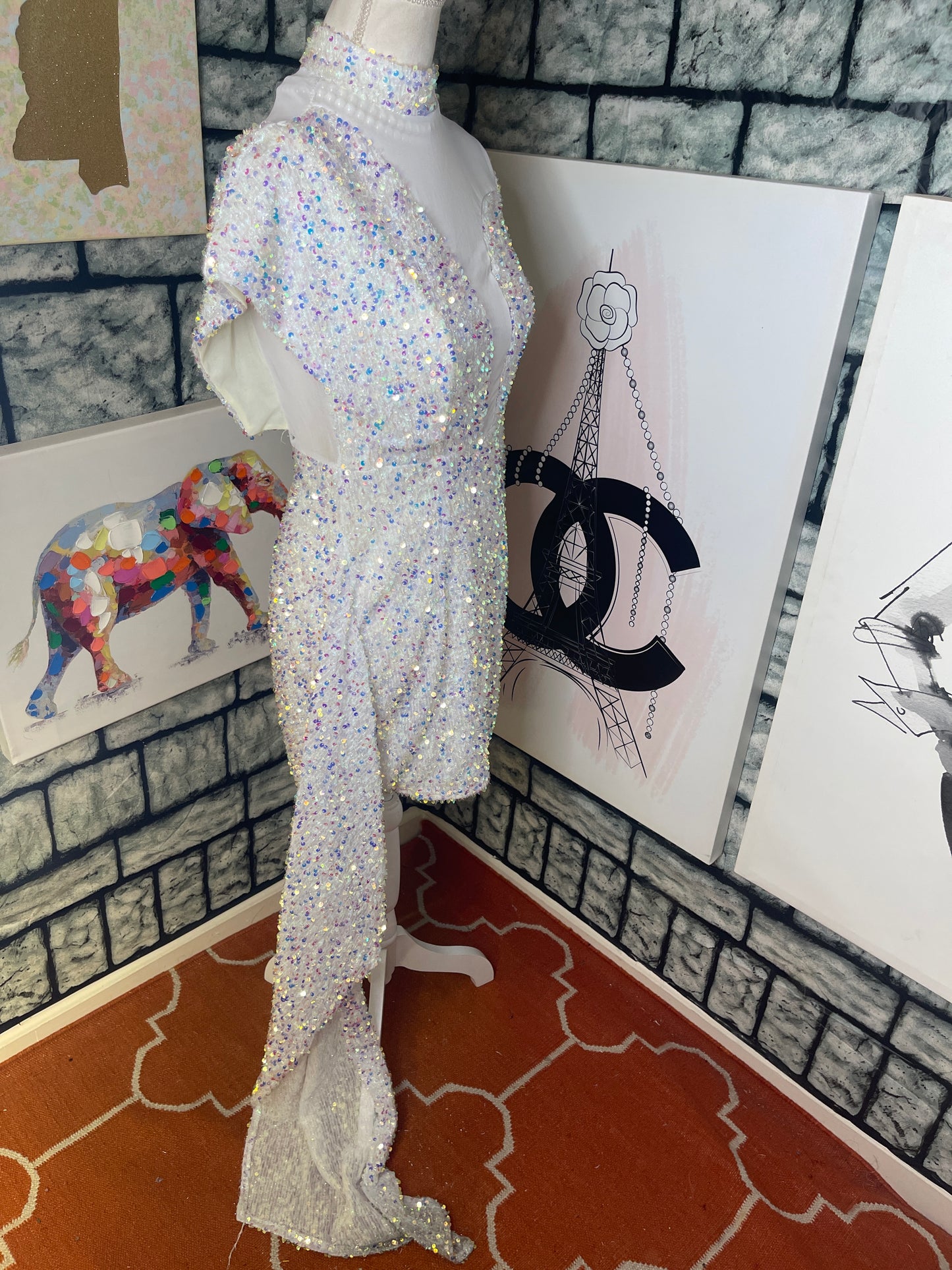 White Sequin Dress Women sz Large