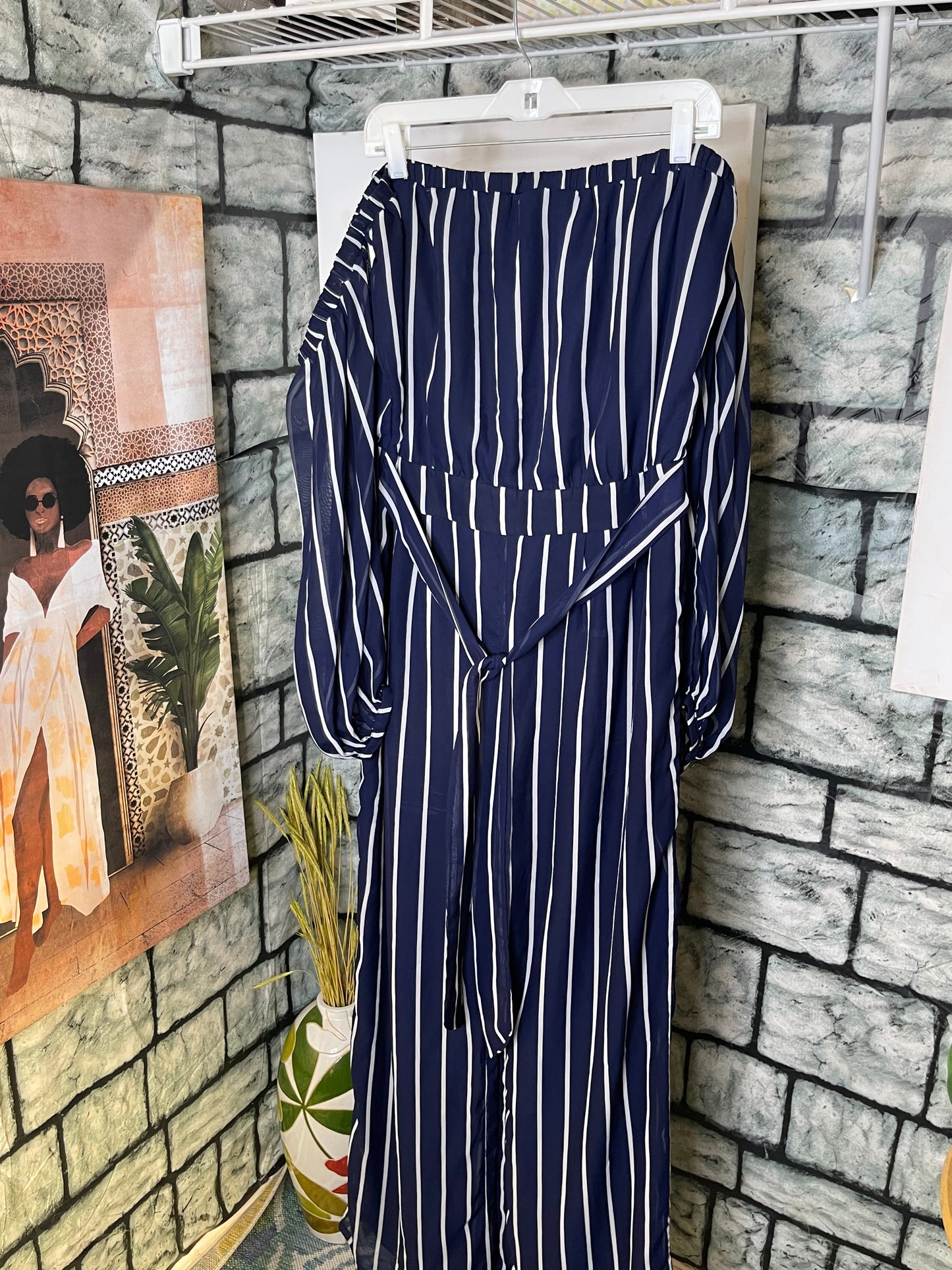 Miss Avenue Blue White Jumpsuit Women sz 1XL