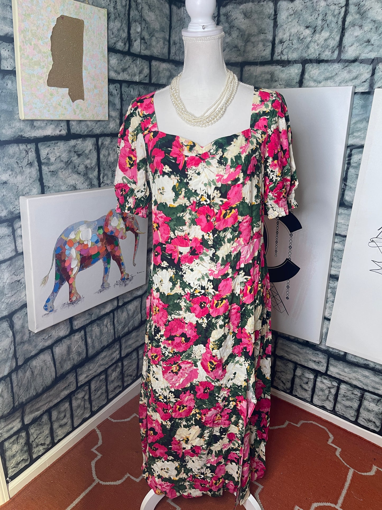 NEW H&M Pink Green Dress Women sz Medium