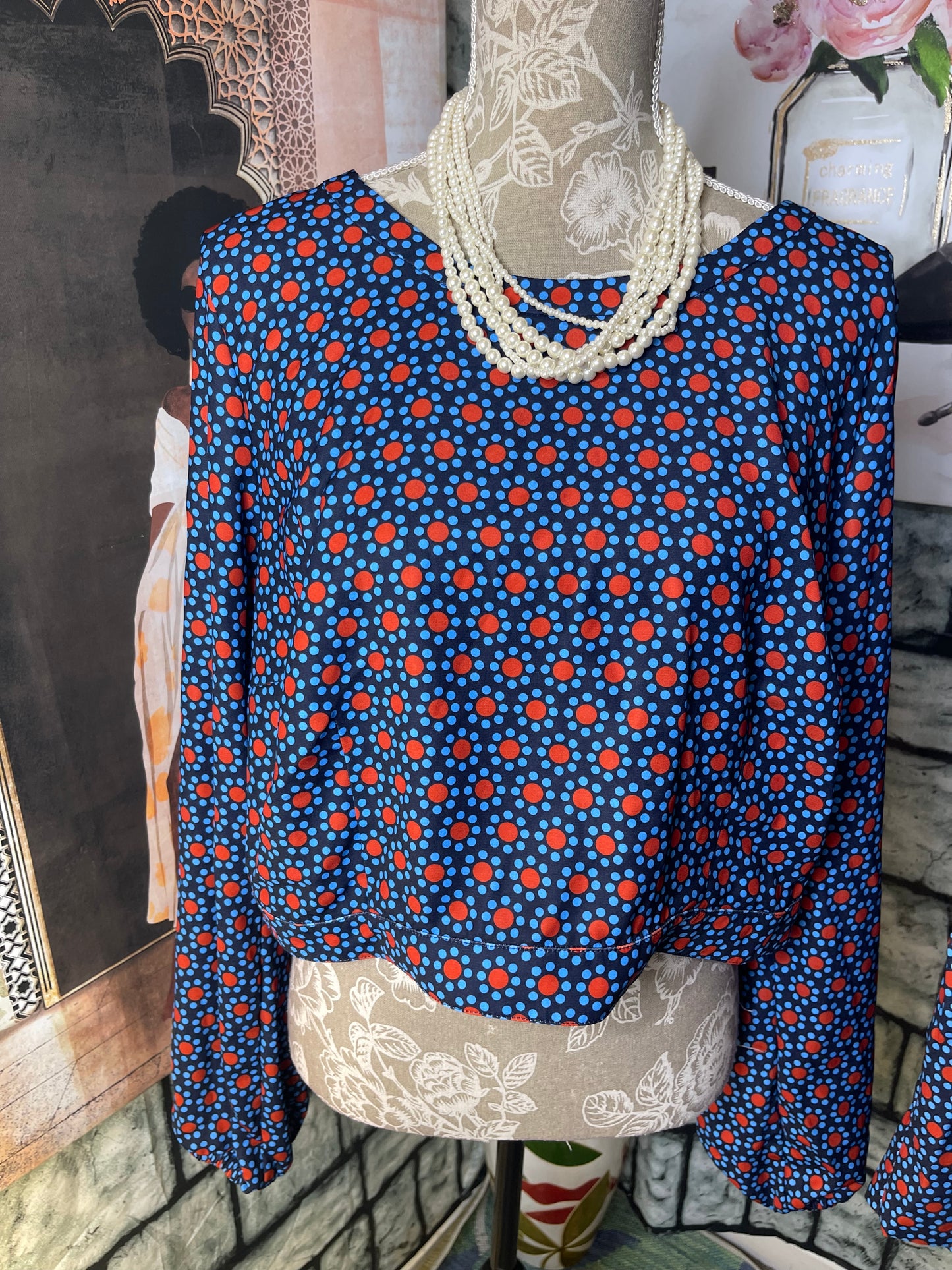 Eloquii Blue Red Print 2 piece pants Set Women sz 18