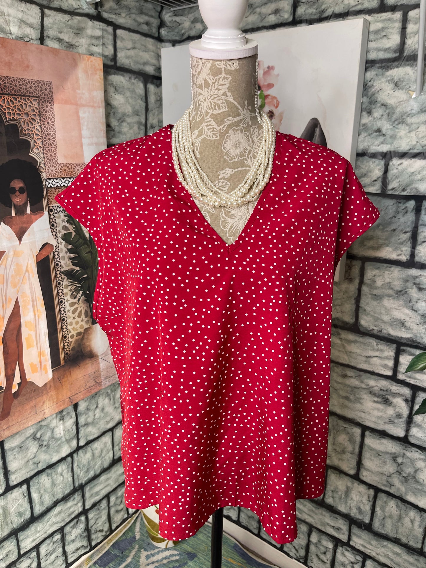 Shein Red White Polka Dot Blouse Women sz 1XL
