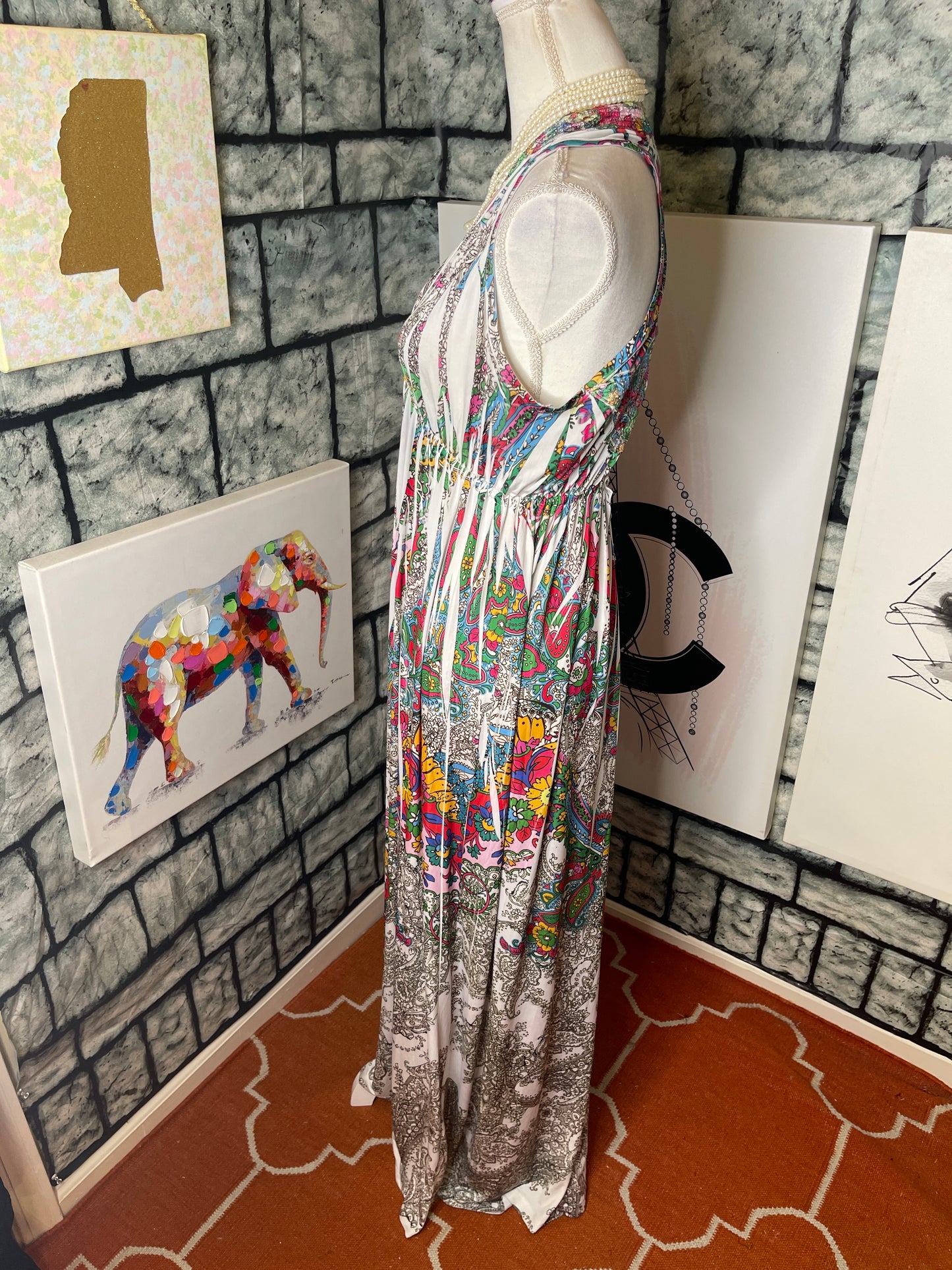 One World White Colorful Dress Women sz Large