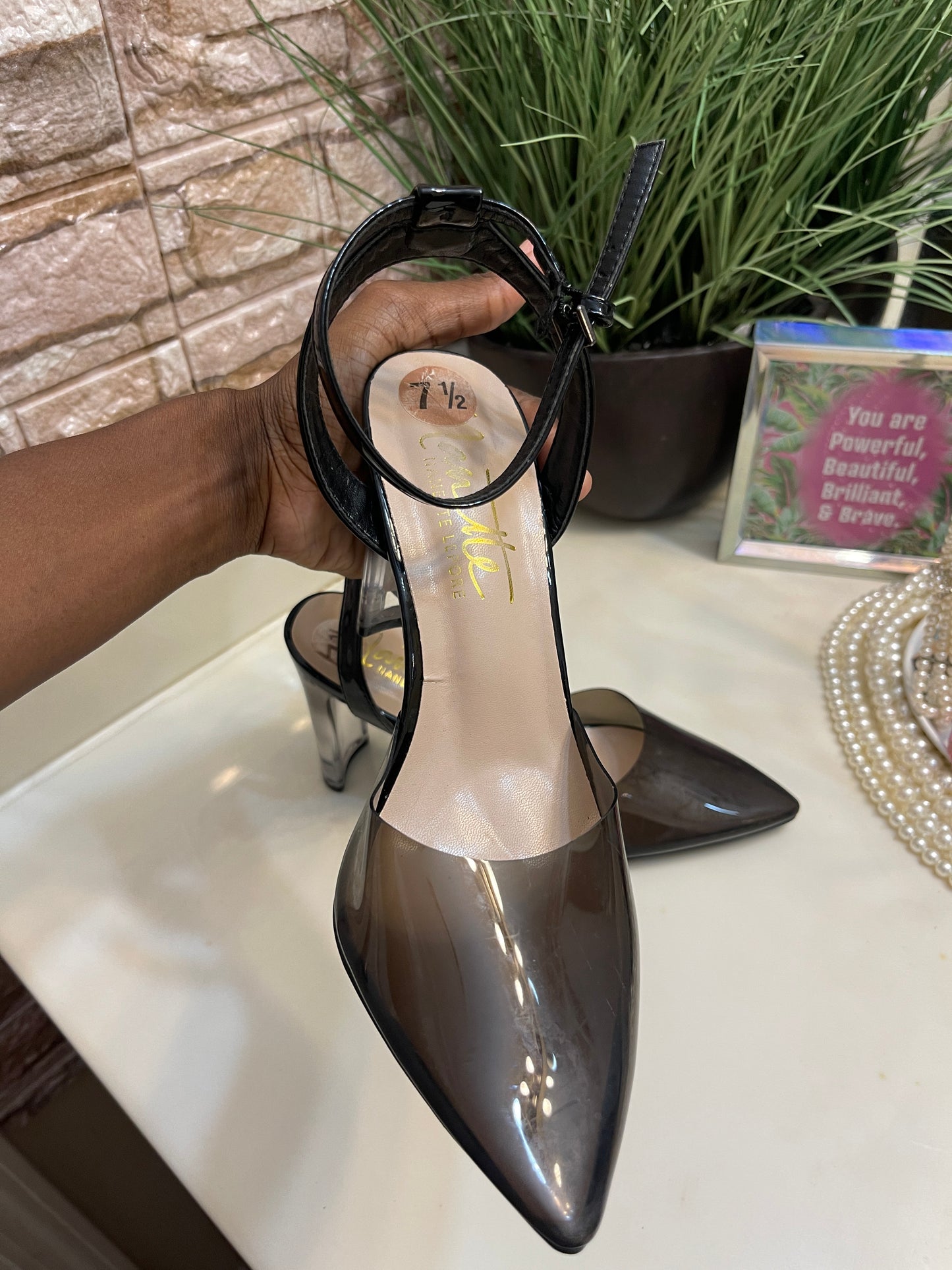 Nanette Black Clear Heels Women sz 7.5