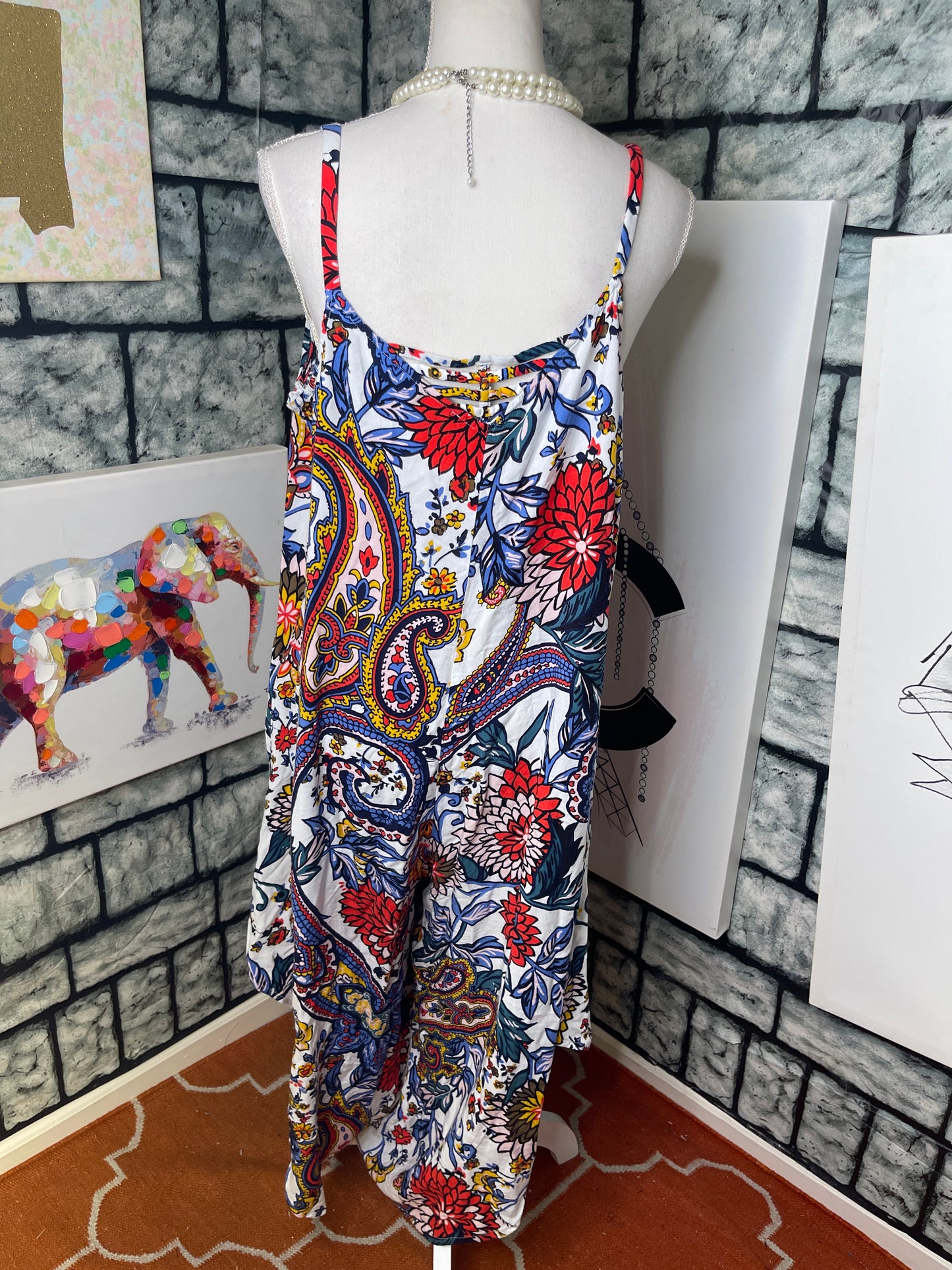 MSK white floral jumpsuit women sz Large