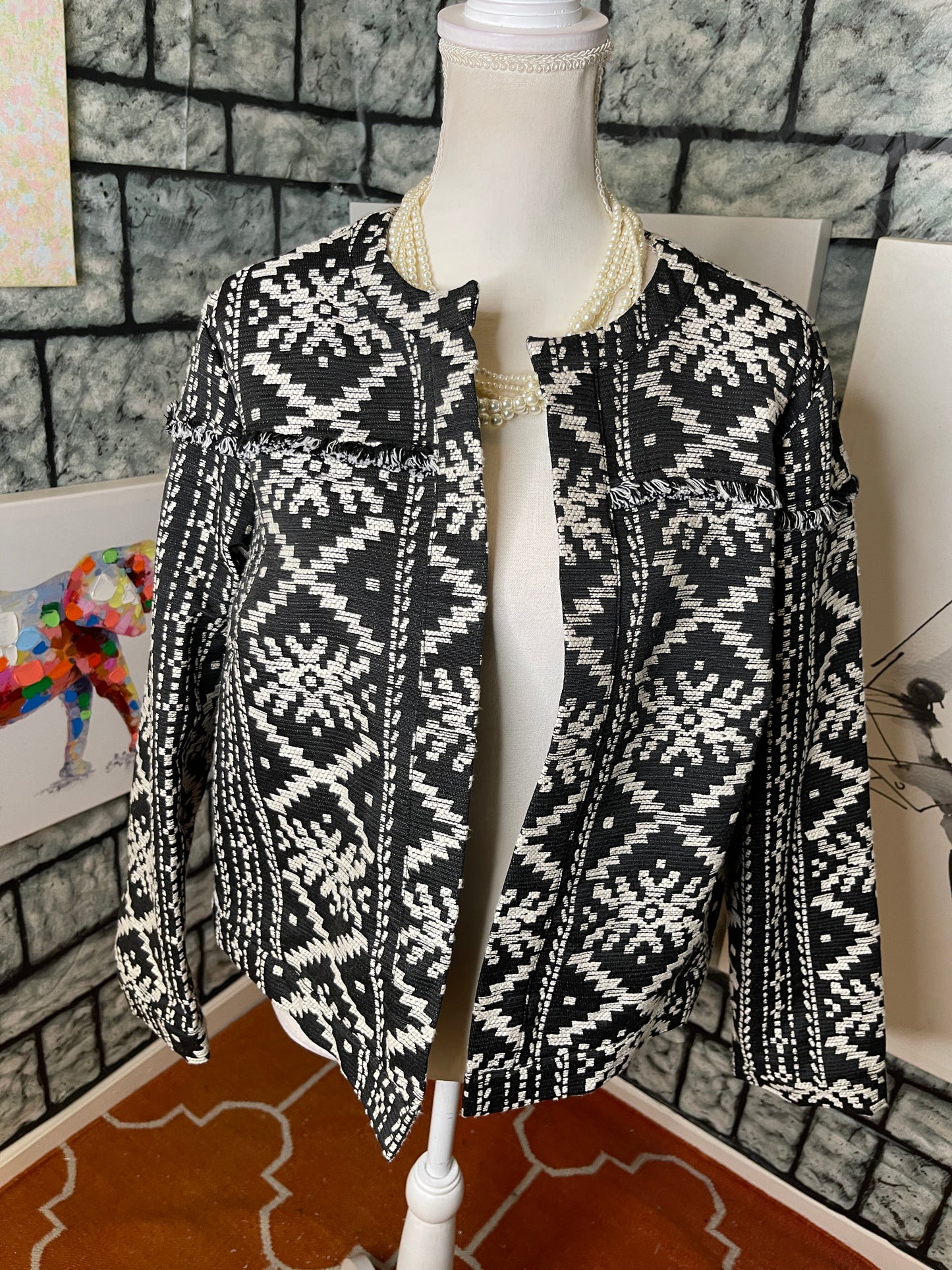 Who What Wear Black and White Jacket Women Sz 1XL