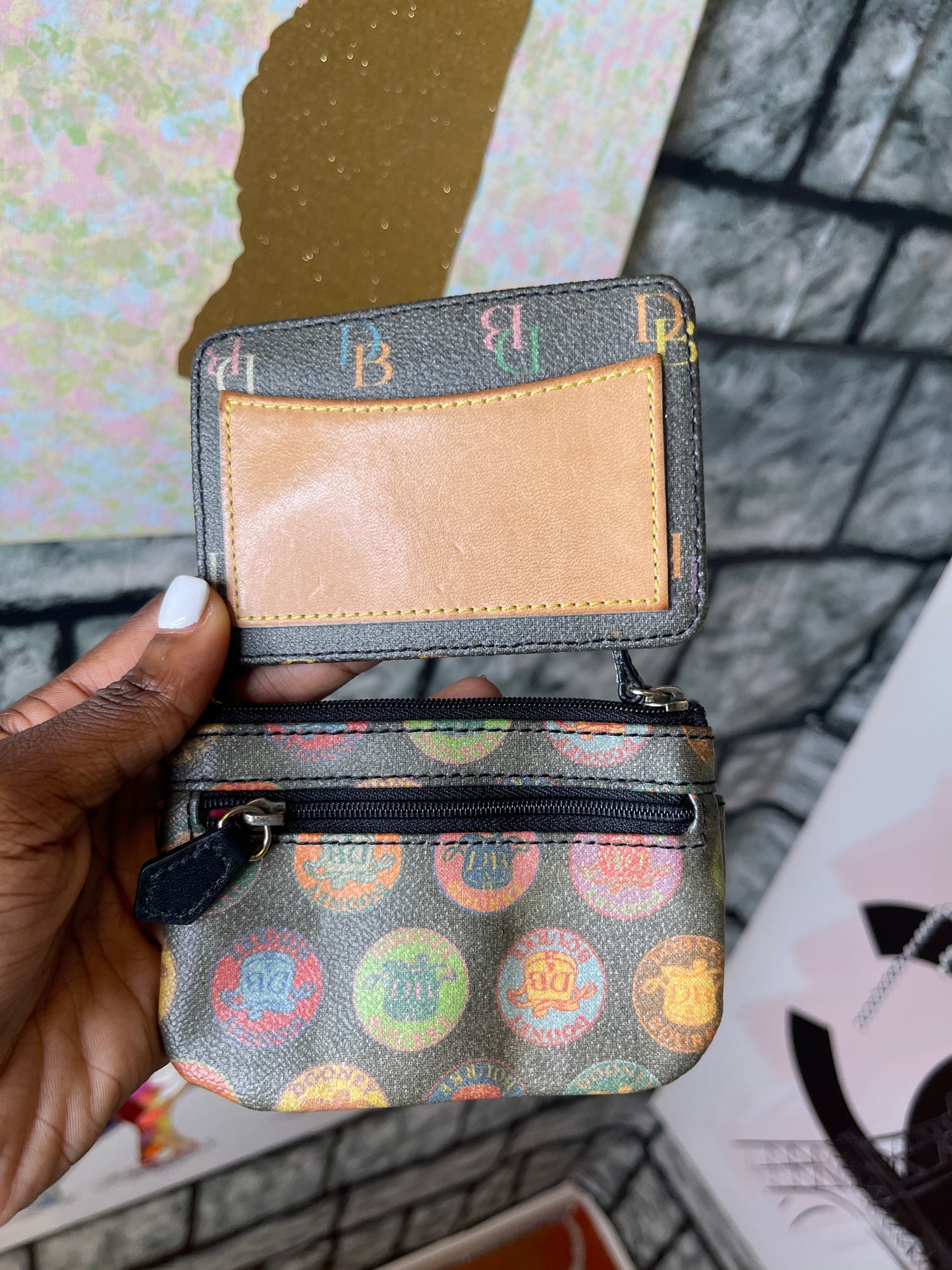 Dooney & bourke black colorful coin bag / card holder
