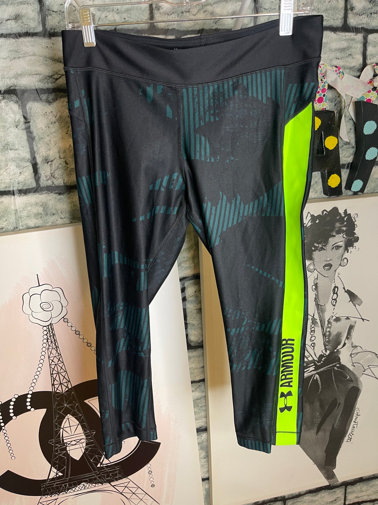 Under Armour Tights Black Green Women sz Large