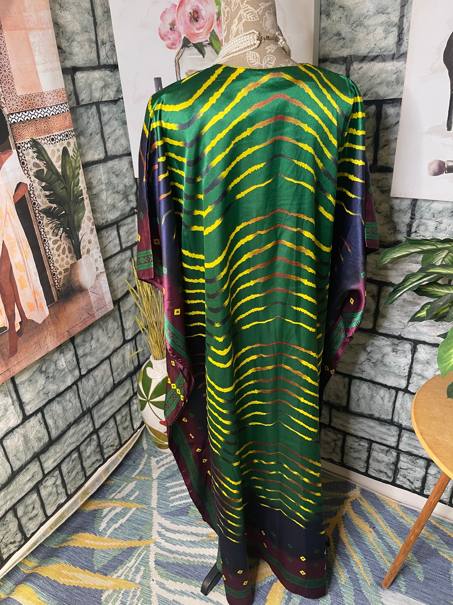 NEW Ashro Green Blue Print Cover Dress Women sz One Size (Would say best fits up to 2XL)
