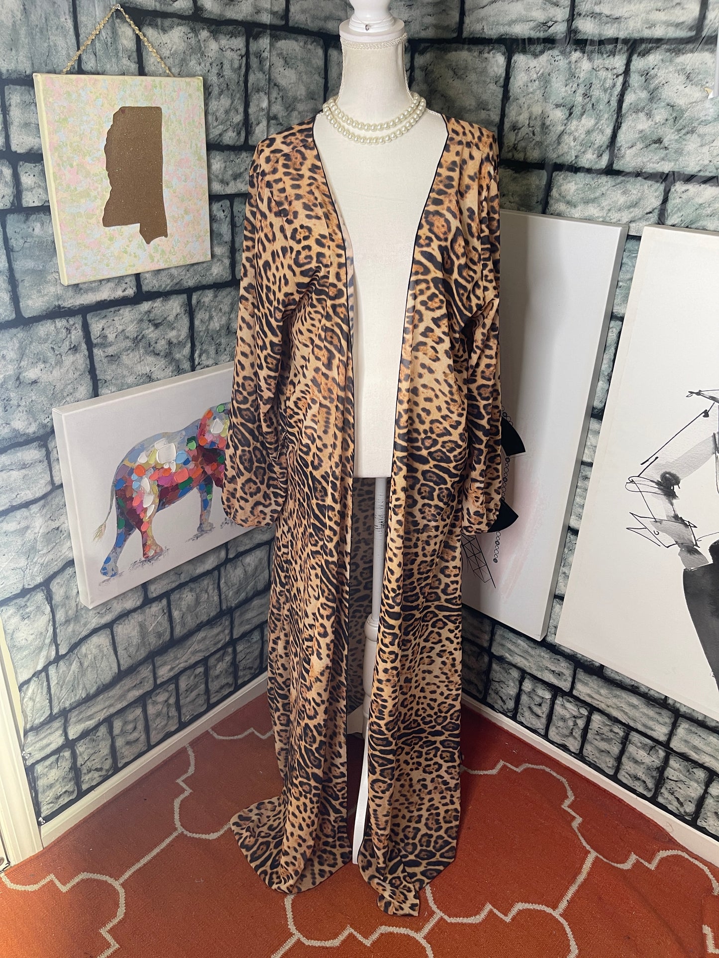 Matte Collection Black Brown Animal Print Cover Duster Women sz 1XL