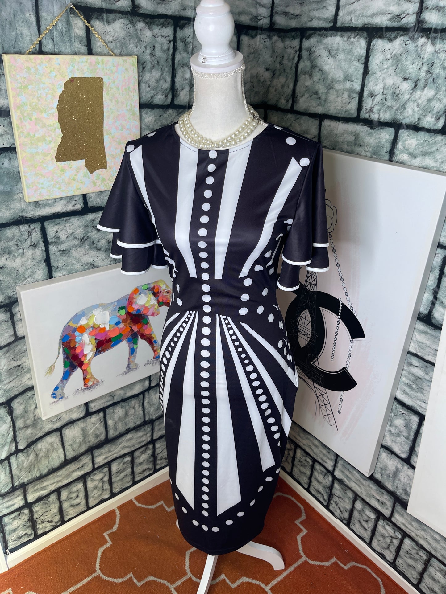 Black white polka dot dress women sz medium