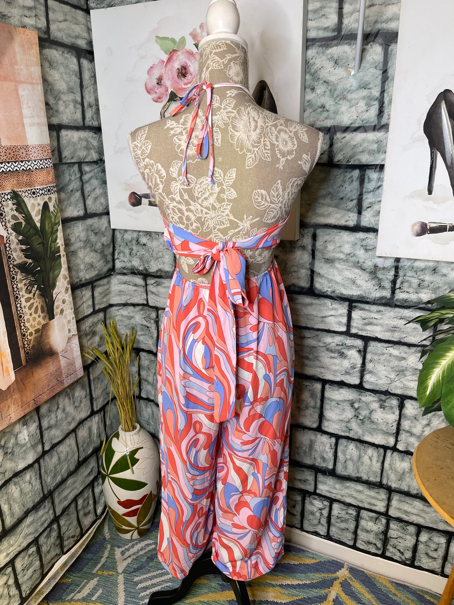 Inspired Hearts Pink Blue Print Jumpsuits Women sz Small