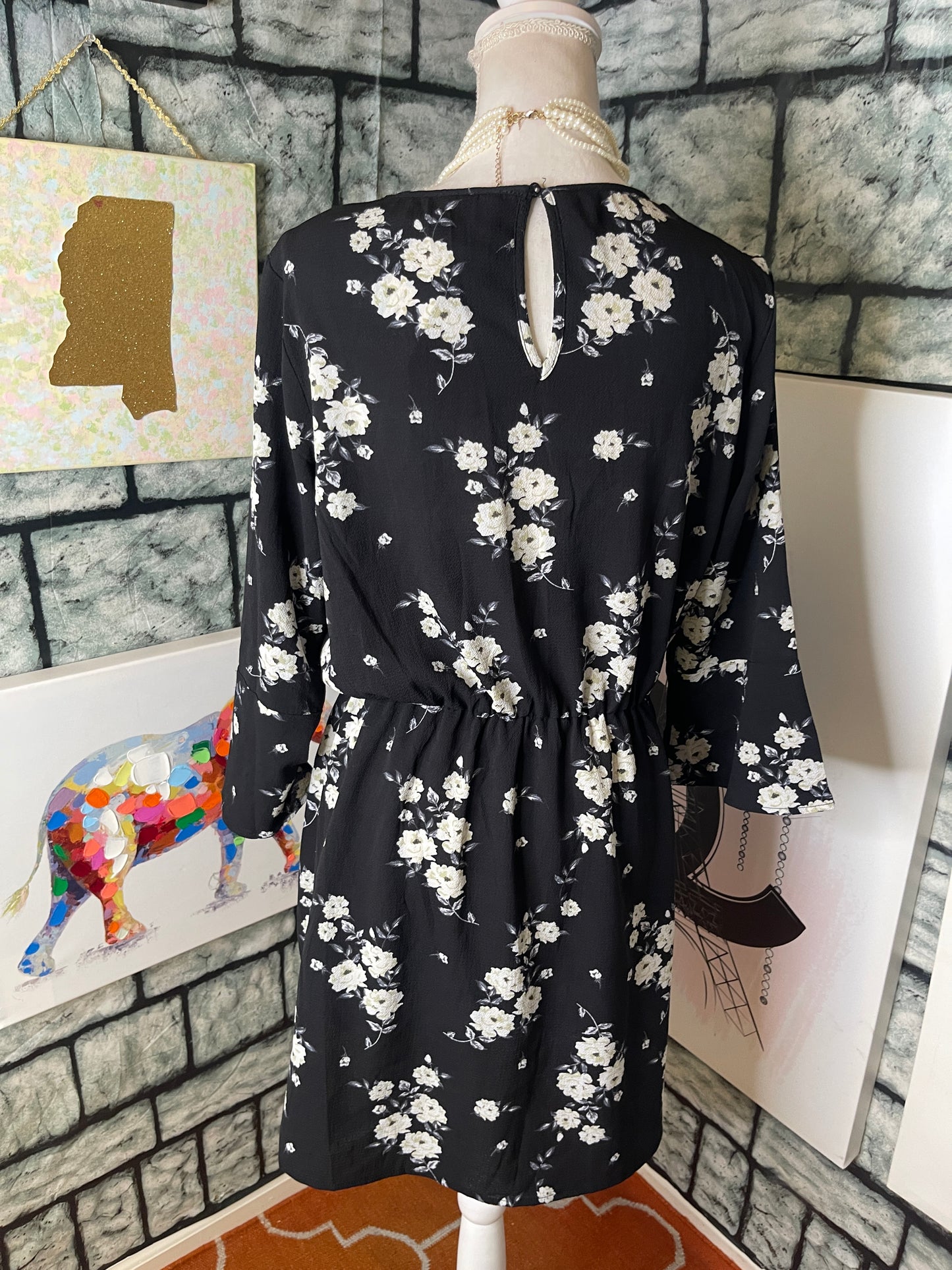 H&M Black Floral Dress Women sz 10