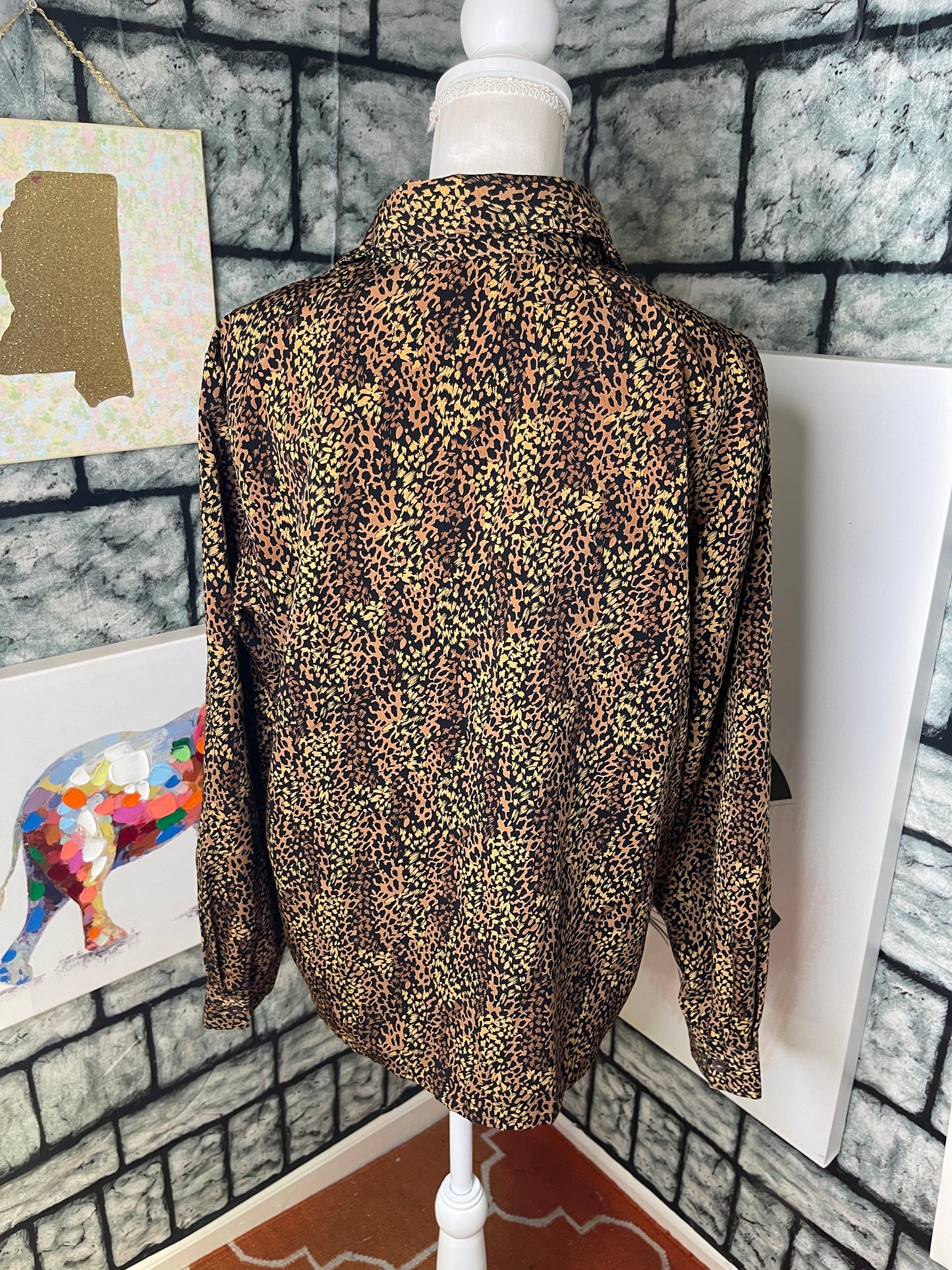 Liz Baker brown black button blouse women sz 12