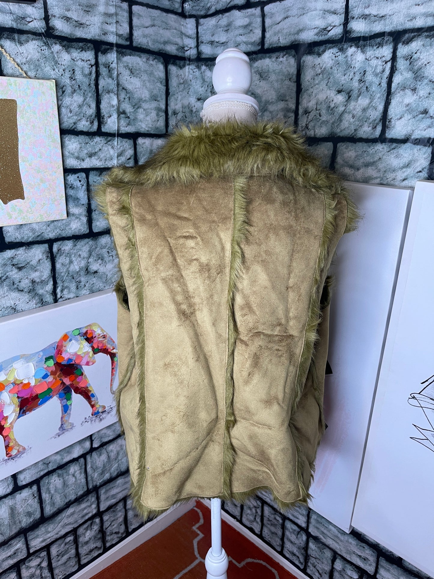 Capri Green Fur Vest Women sz XL