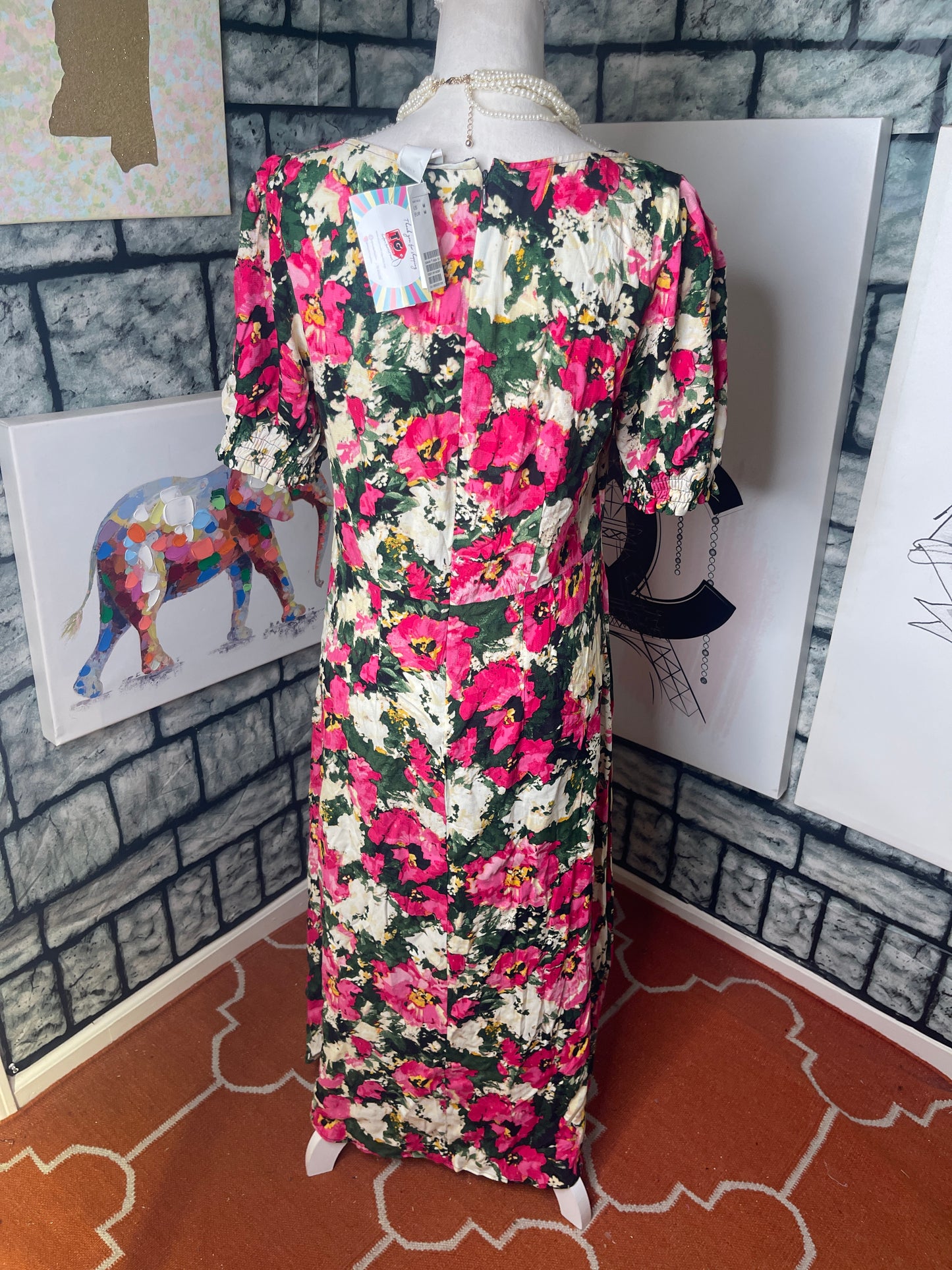 NEW H&M Pink Green Dress Women sz Medium