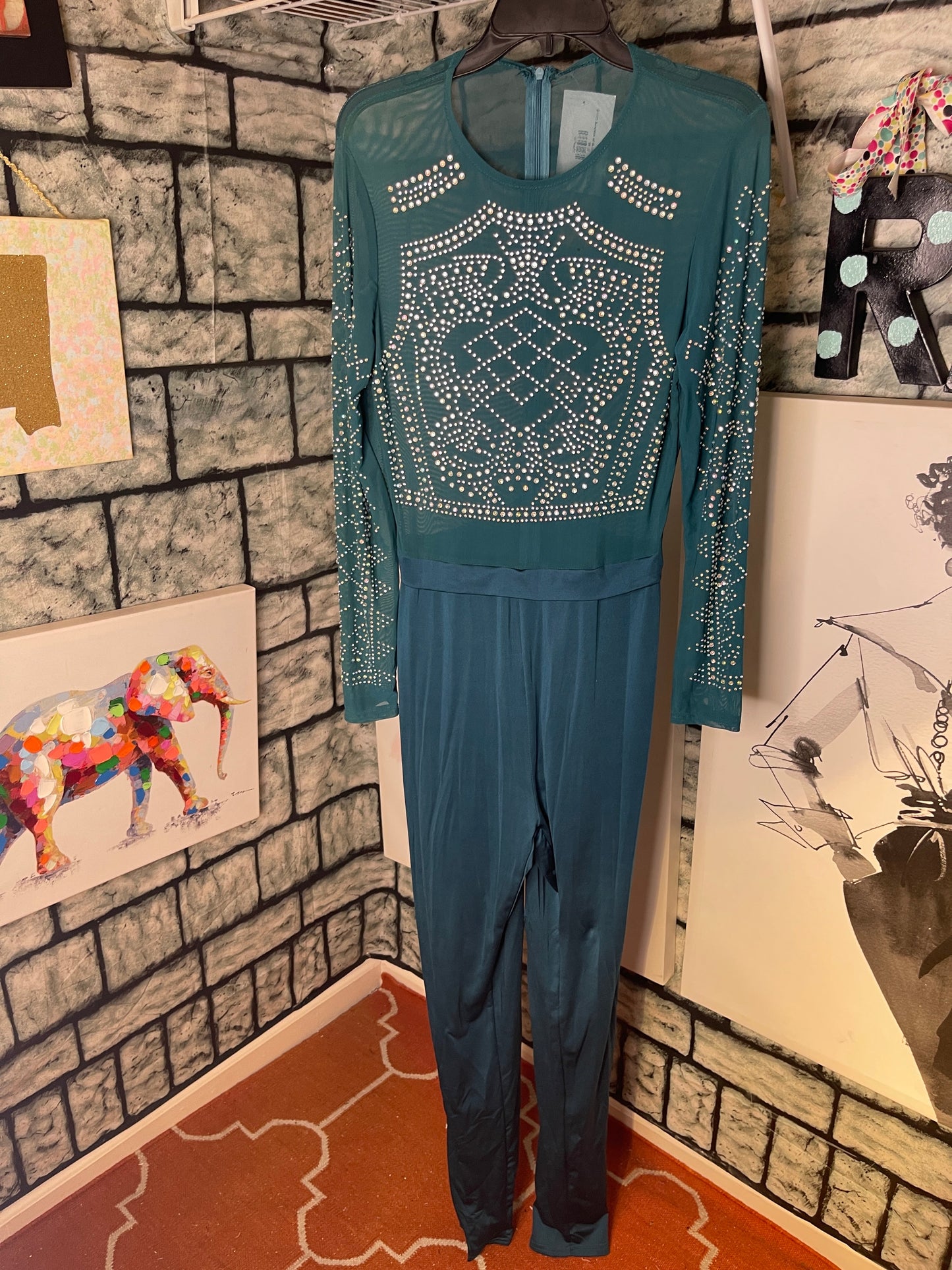 Blue Jumpsuit w/ diamonds Women Sz XL