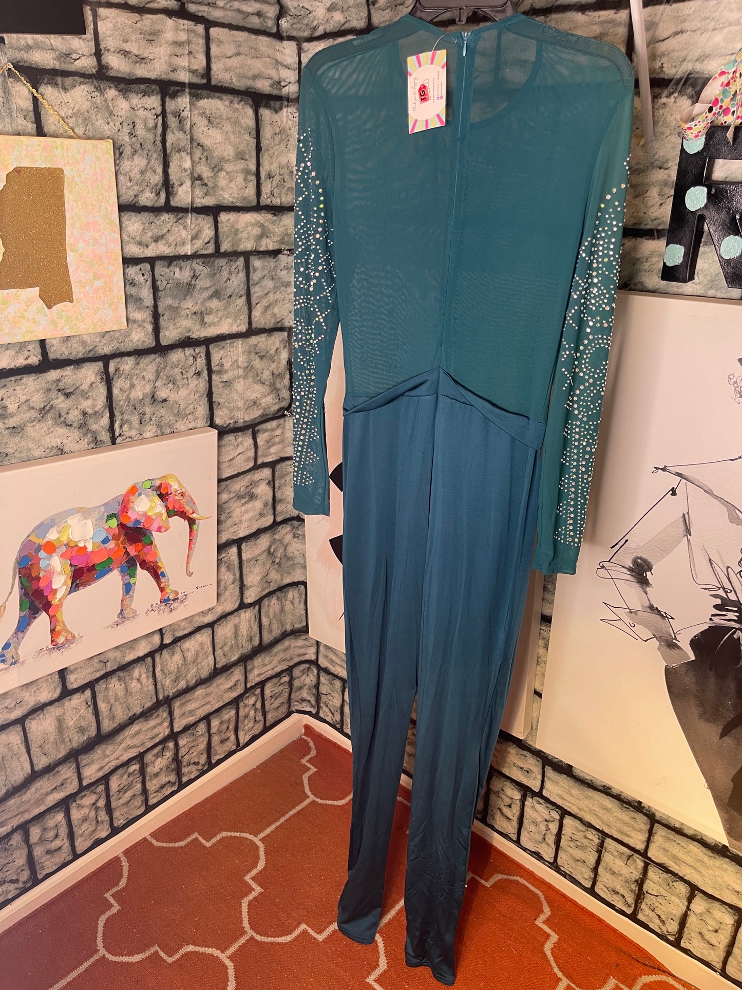 Blue Jumpsuit w/ diamonds Women Sz XL