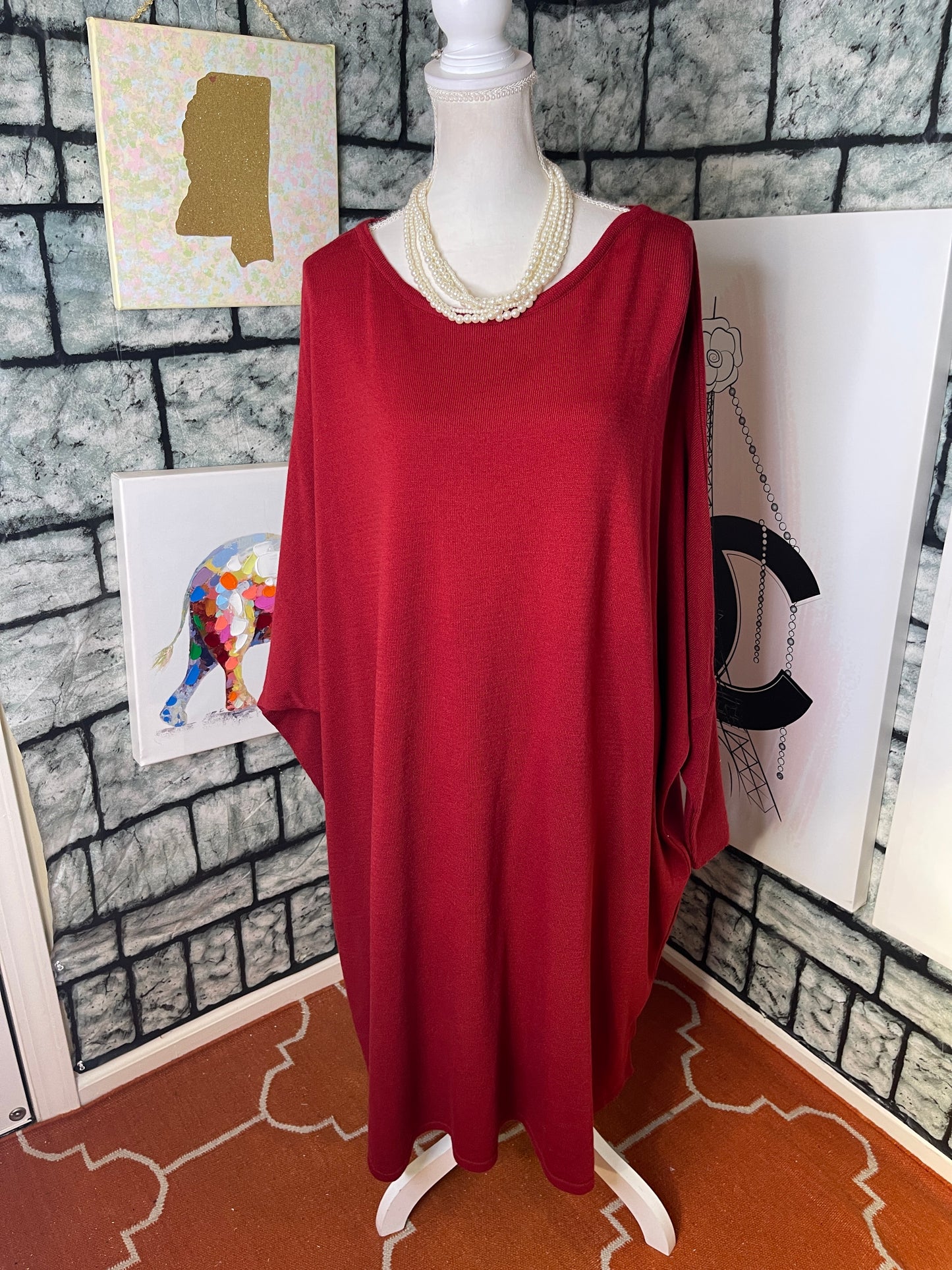 Burgundy Sweater Blouse Dress Women sz One Size (would say fits up to Large)