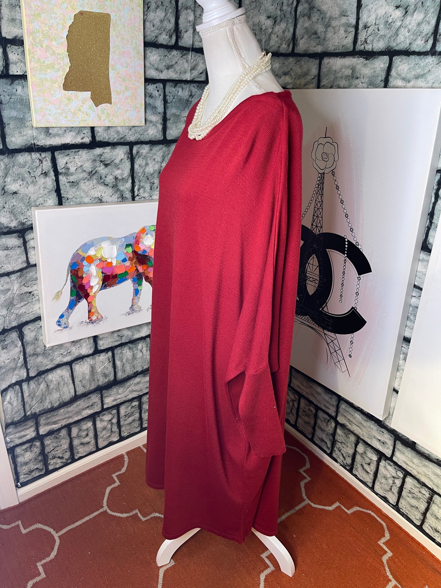Burgundy Sweater Blouse Dress Women sz One Size (would say fits up to Large)