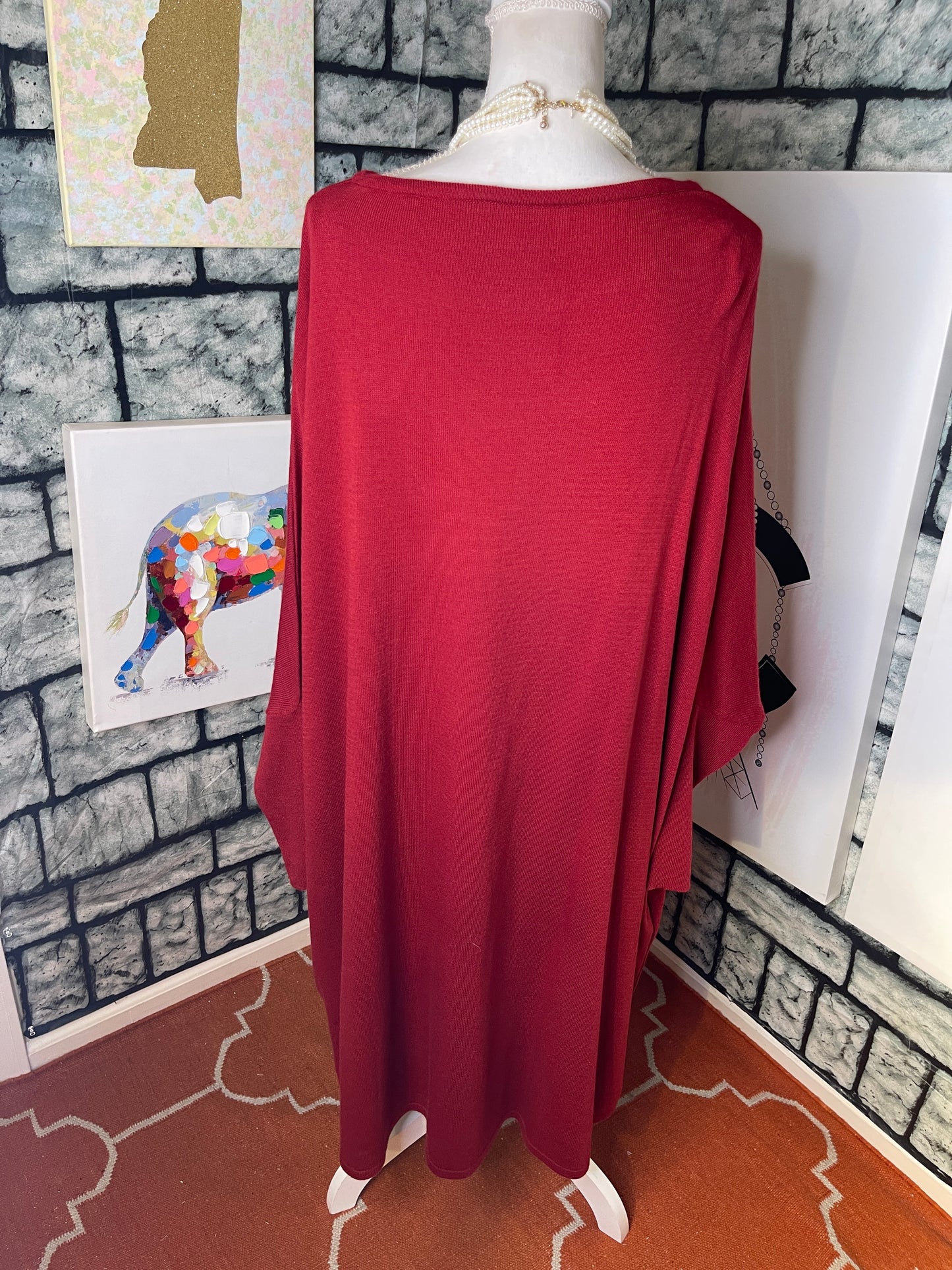 Burgundy Sweater Blouse Dress Women sz One Size (would say fits up to Large)