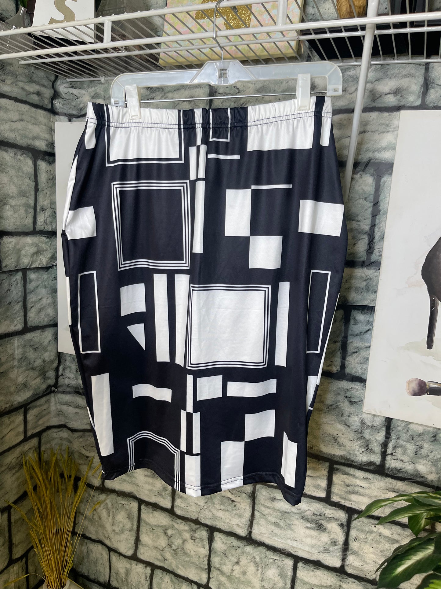 Black White Print Skirt Women sz 2XL