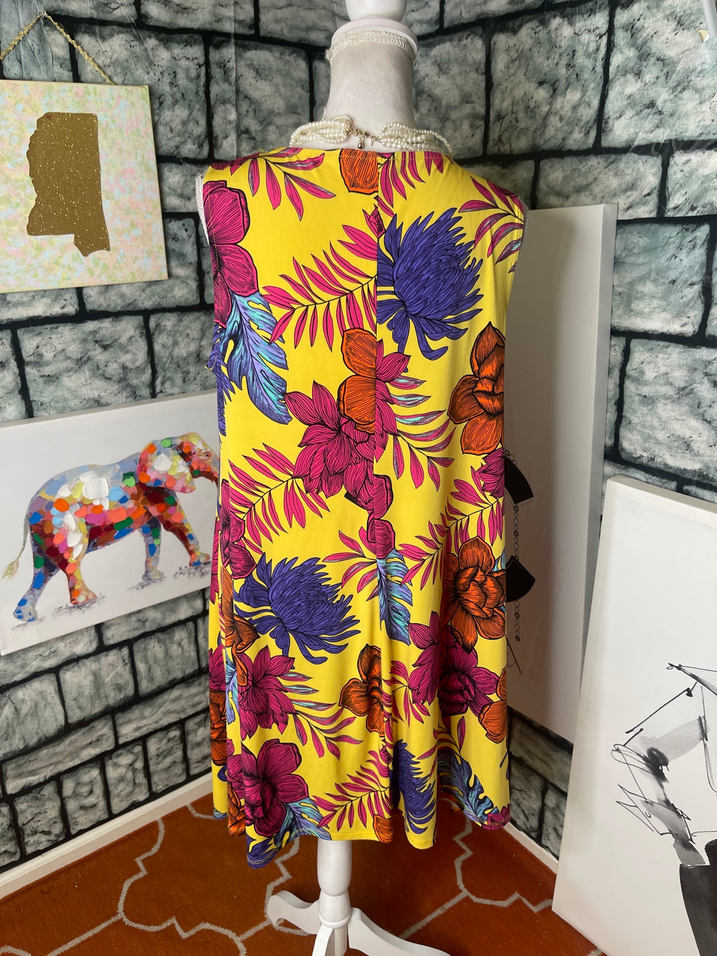 MSK Yellow Floral Dress Women sz Large