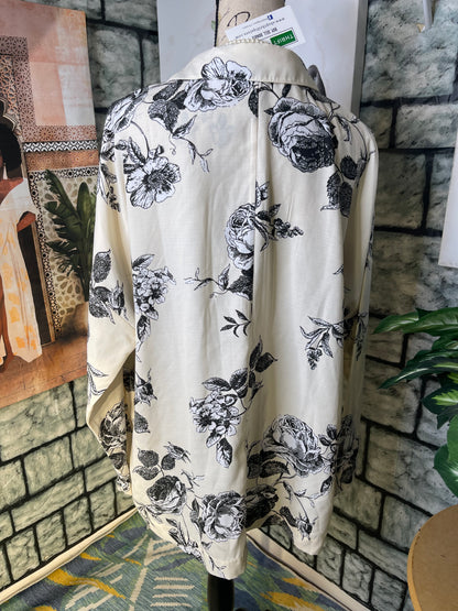 Studio Beige Floral Blouse Women sz Large