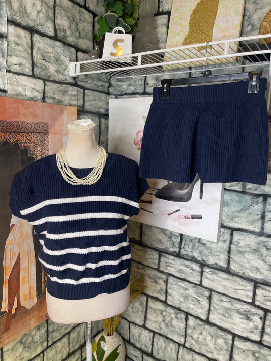 Moon & Madison Blue White 2 piece Sweater Pants Set Women sz Medium