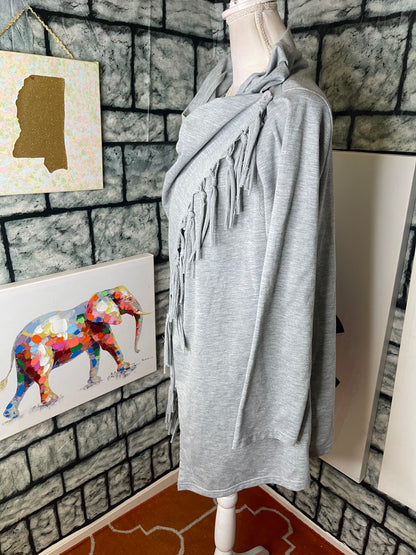 Merry Fun Gray Fringe Blouse Women sz Large