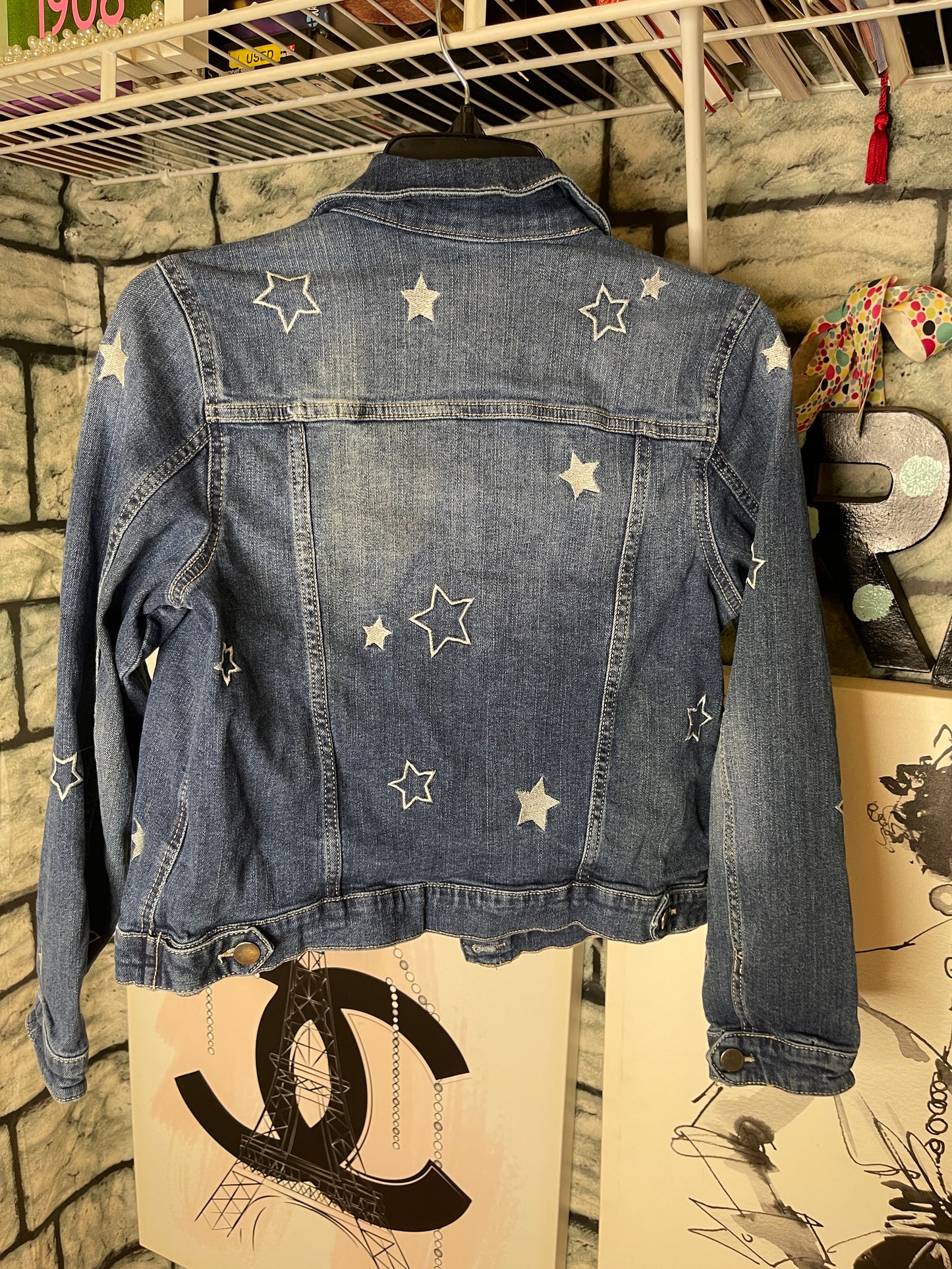 Wonder Nation Blue Star Denim Jacket Girls sz XL 14/16