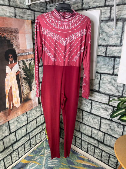 Burgundy White Jumpsuit Women sz XL