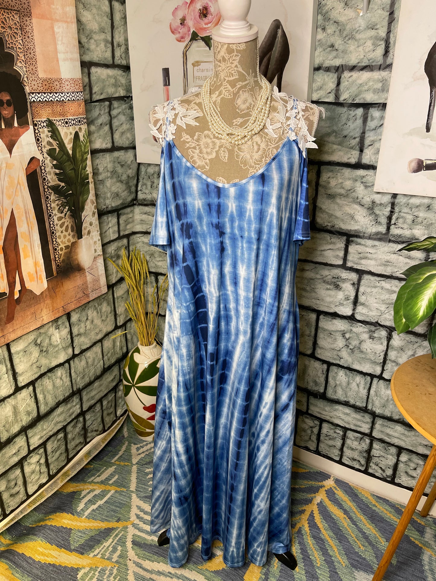 Shein Blue White Dress Women sz 2XL