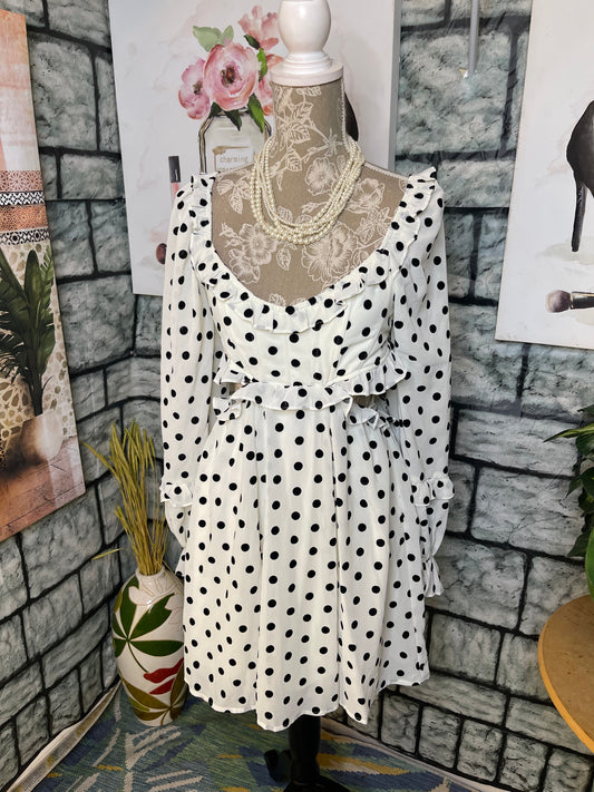 Dee Elly Black White Polka Dot Dress Women sz Small
