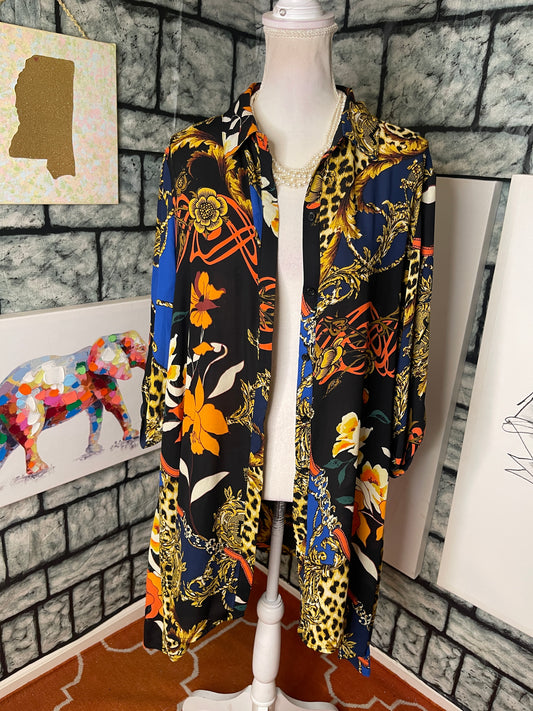 Melissa Paige Black Print Button Blouse Women sz XL