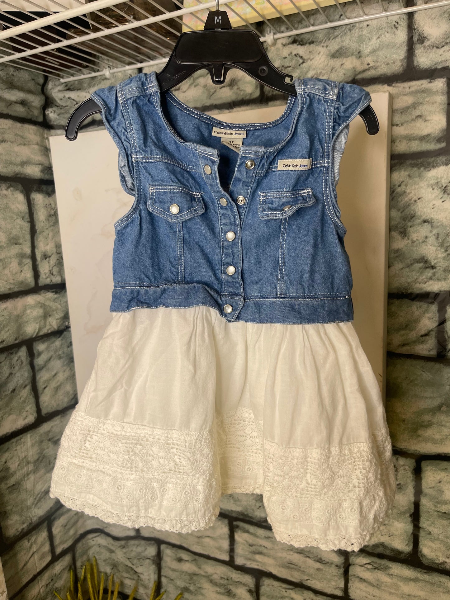 Calvin Klein Blue White Denim Dress Girls sz 4T