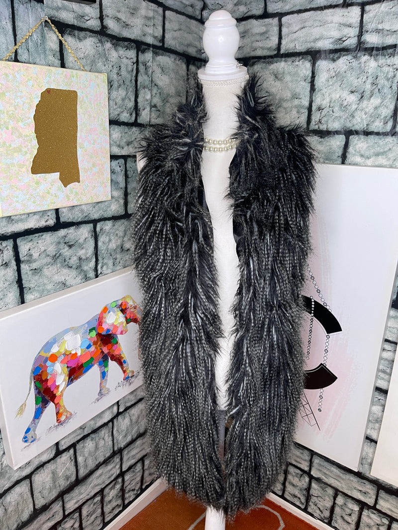 RXB Black Gray Fur Sweater Vest Women sz Large