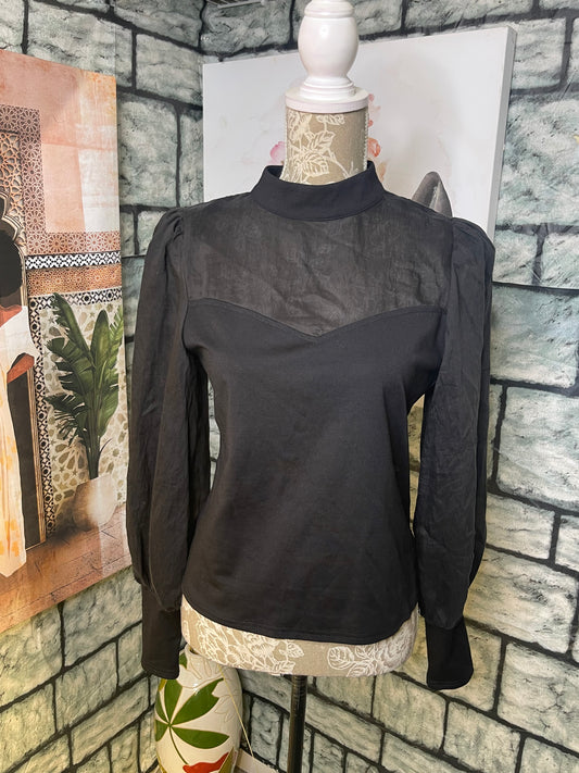 NEW FlatWhite Black Blouse Women sz Small