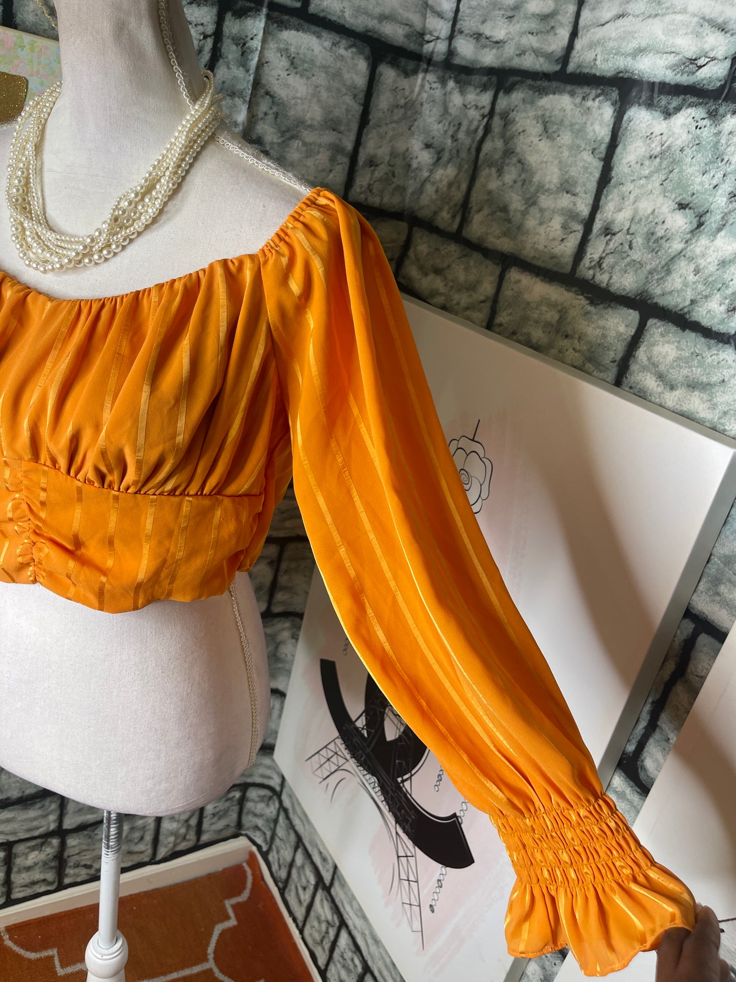 Orange Big Arm Blouse Women sz XL