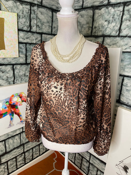 NEW Allison Brittney Brown Print Blouse Women sz Small