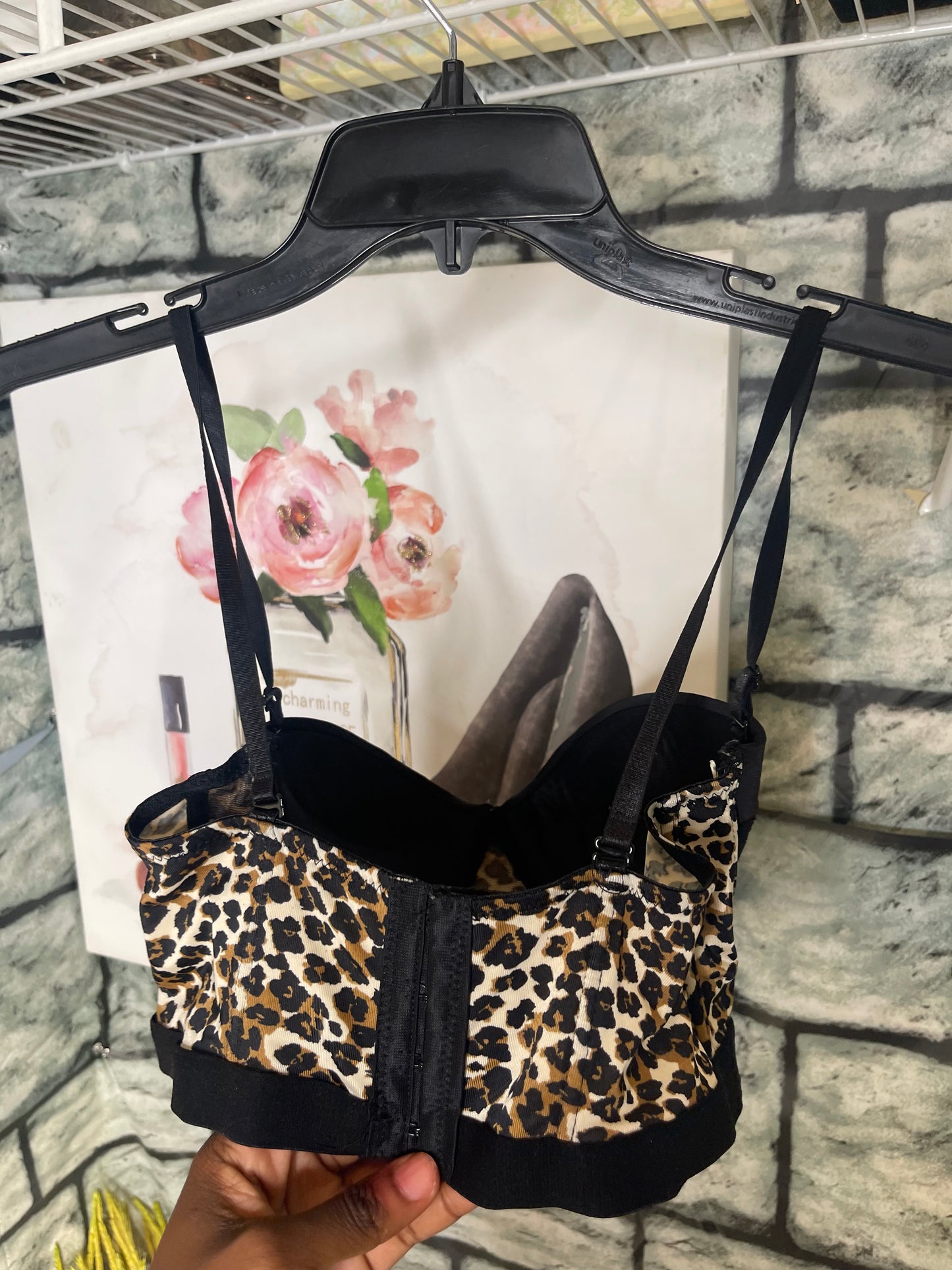 Black Beige Animal Print Bra Women sz 34B